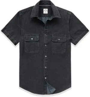 DubinikMens Short Sleeve Button Down Shirts Denim Short Sleeve Shirt Men Two Pocket Western Soft Work Casual Denim Shirt