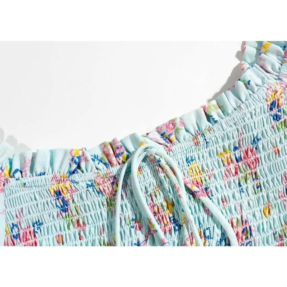 ELASTIC VINTAGE FLORAL PRINT CHIC BLOUSE