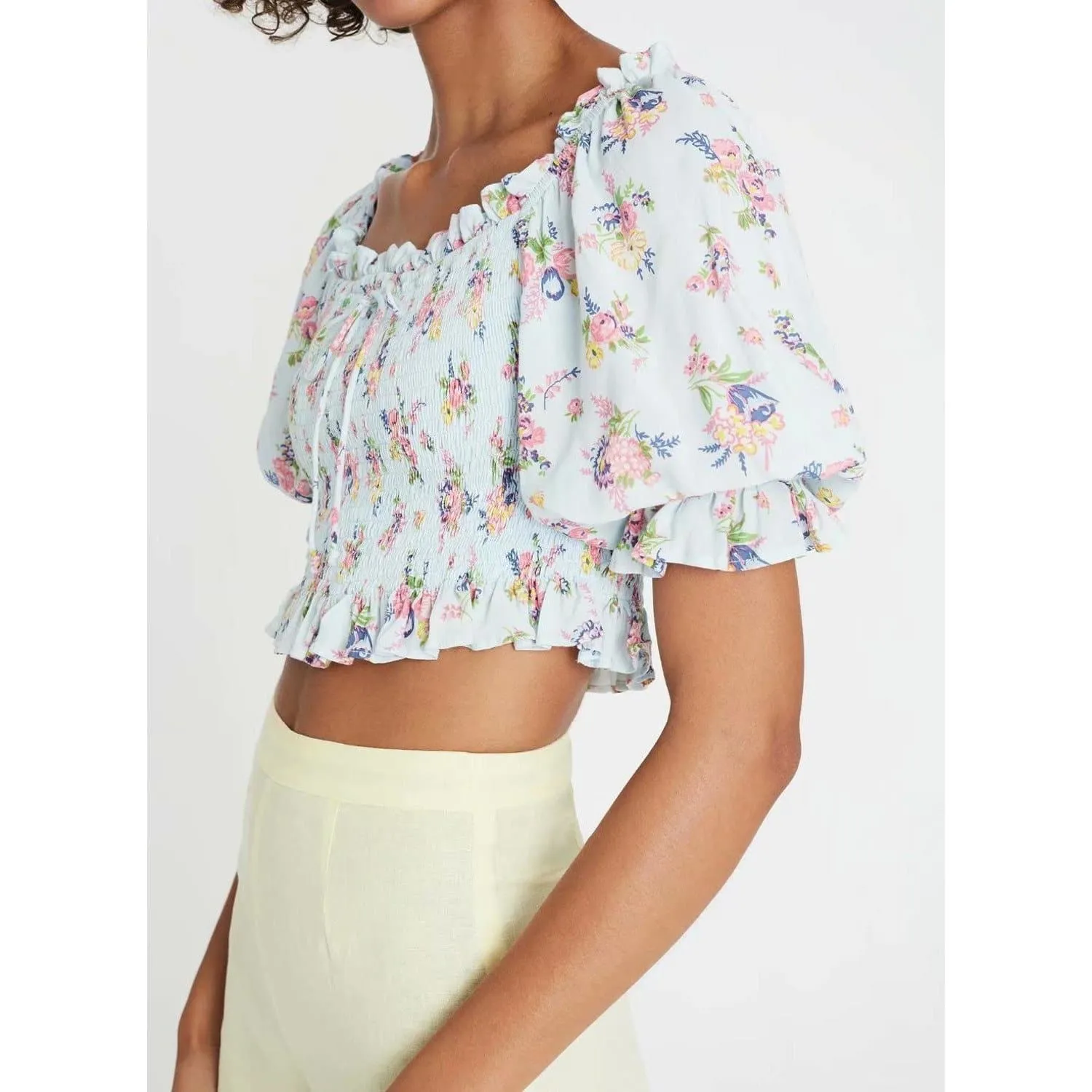 ELASTIC VINTAGE FLORAL PRINT CHIC BLOUSE