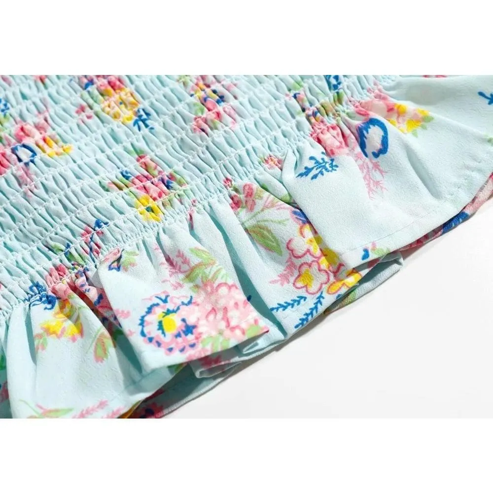 ELASTIC VINTAGE FLORAL PRINT CHIC BLOUSE