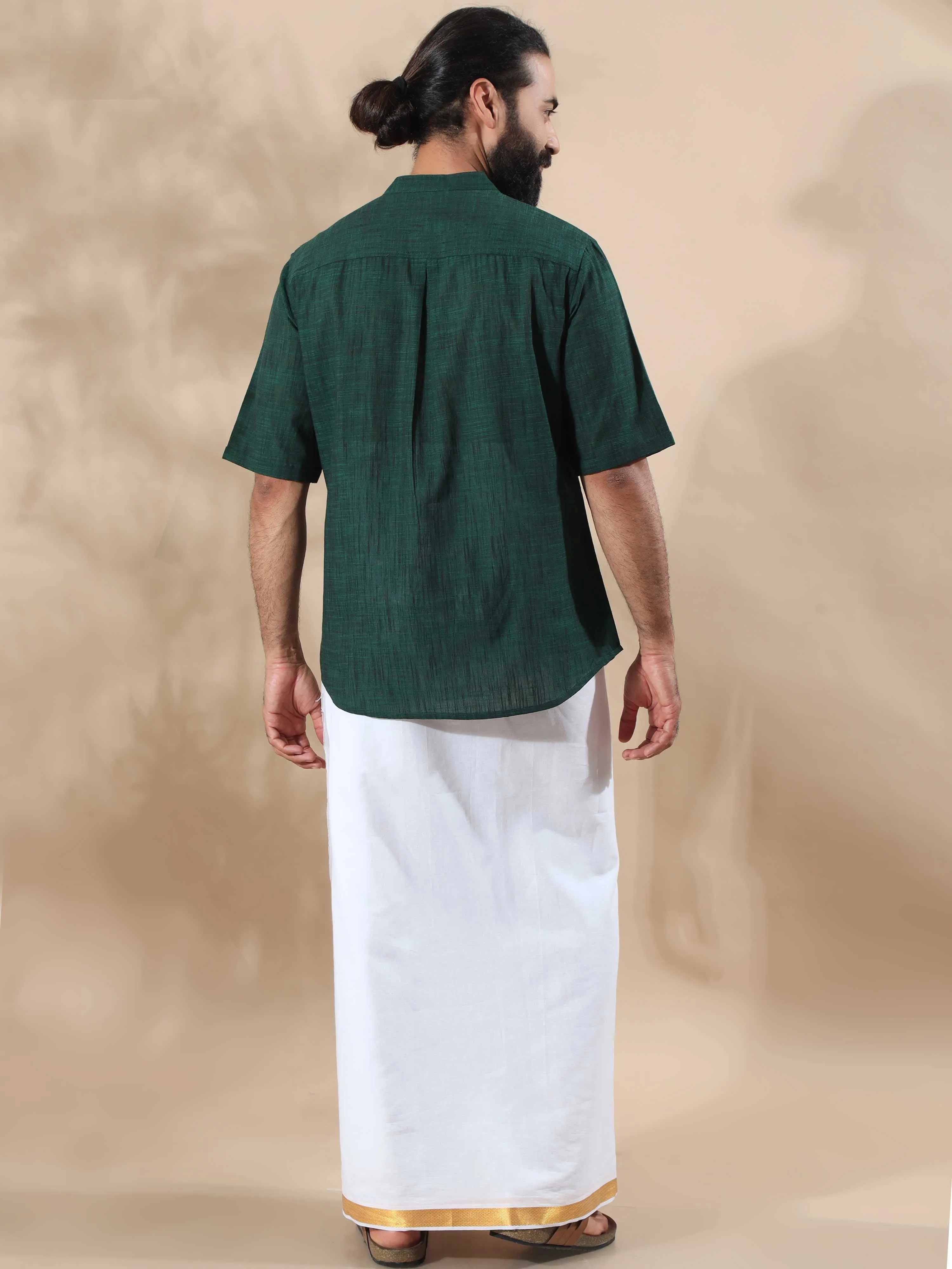 Fern Green Self Textured Short Kurta
