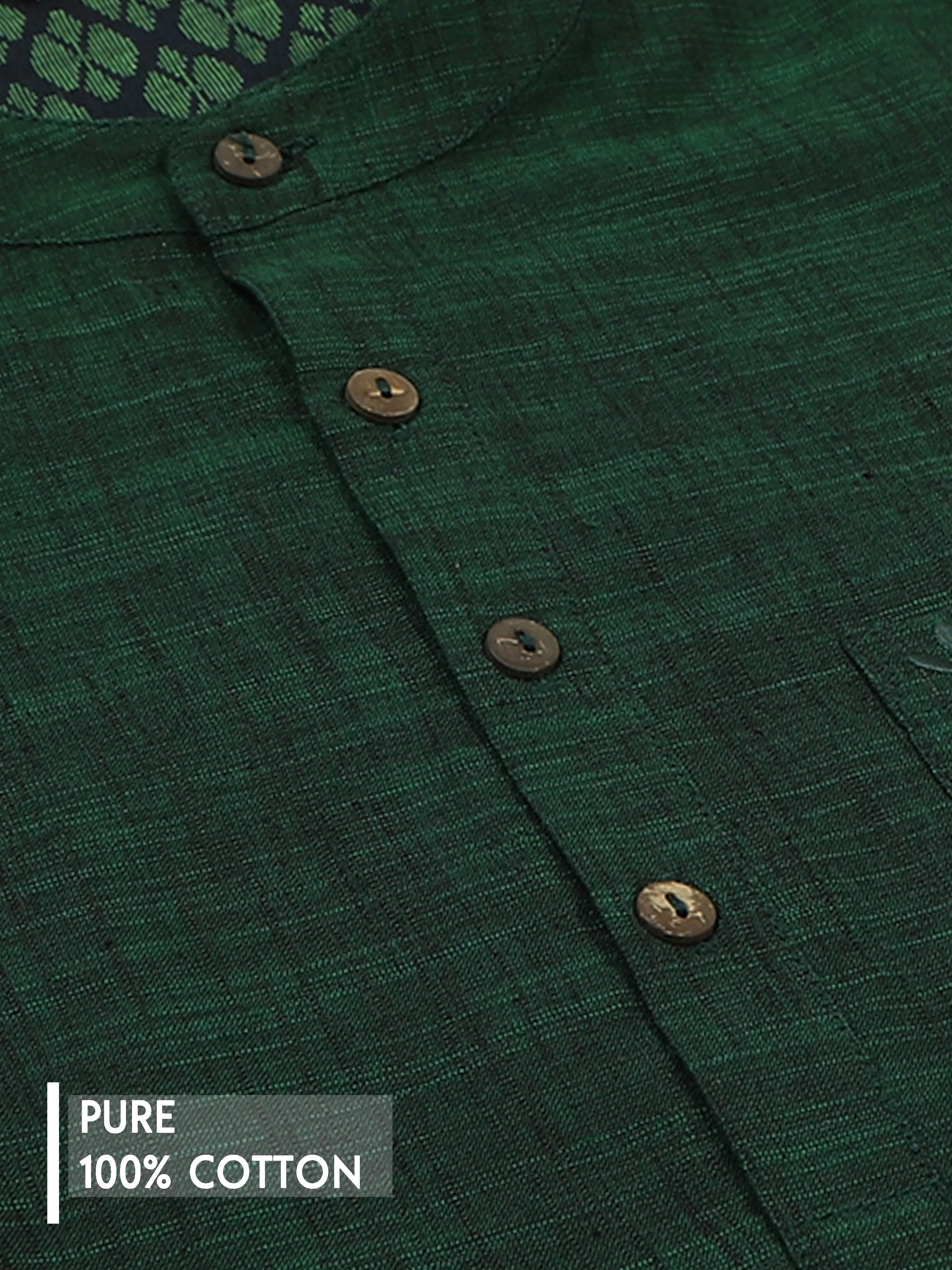 Fern Green Self Textured Short Kurta