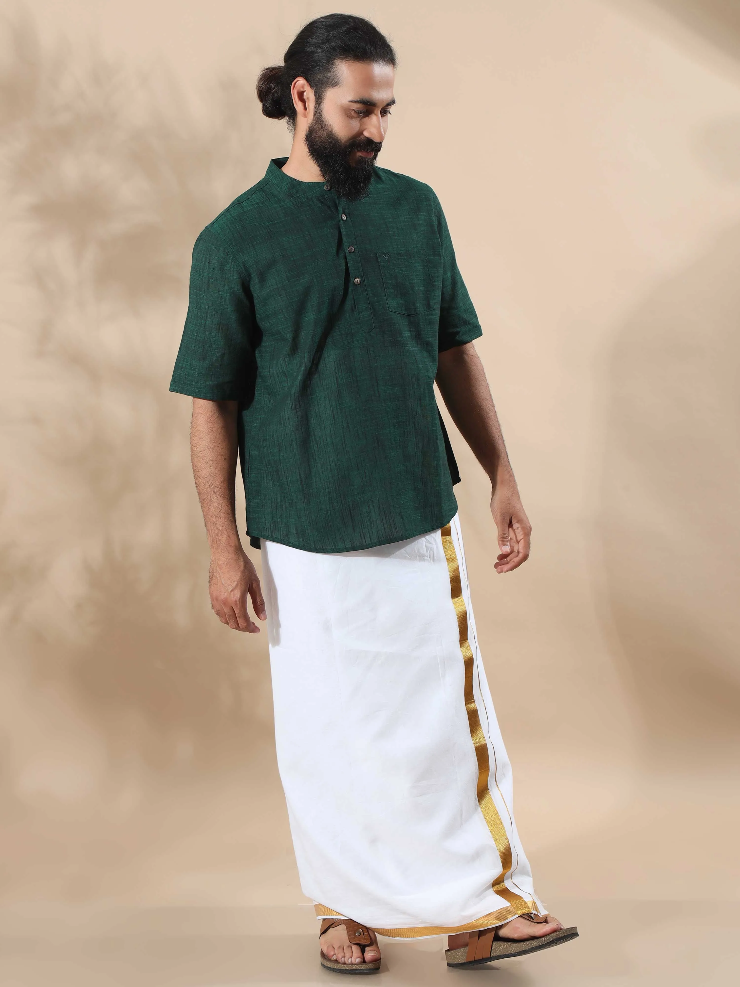 Fern Green Self Textured Short Kurta