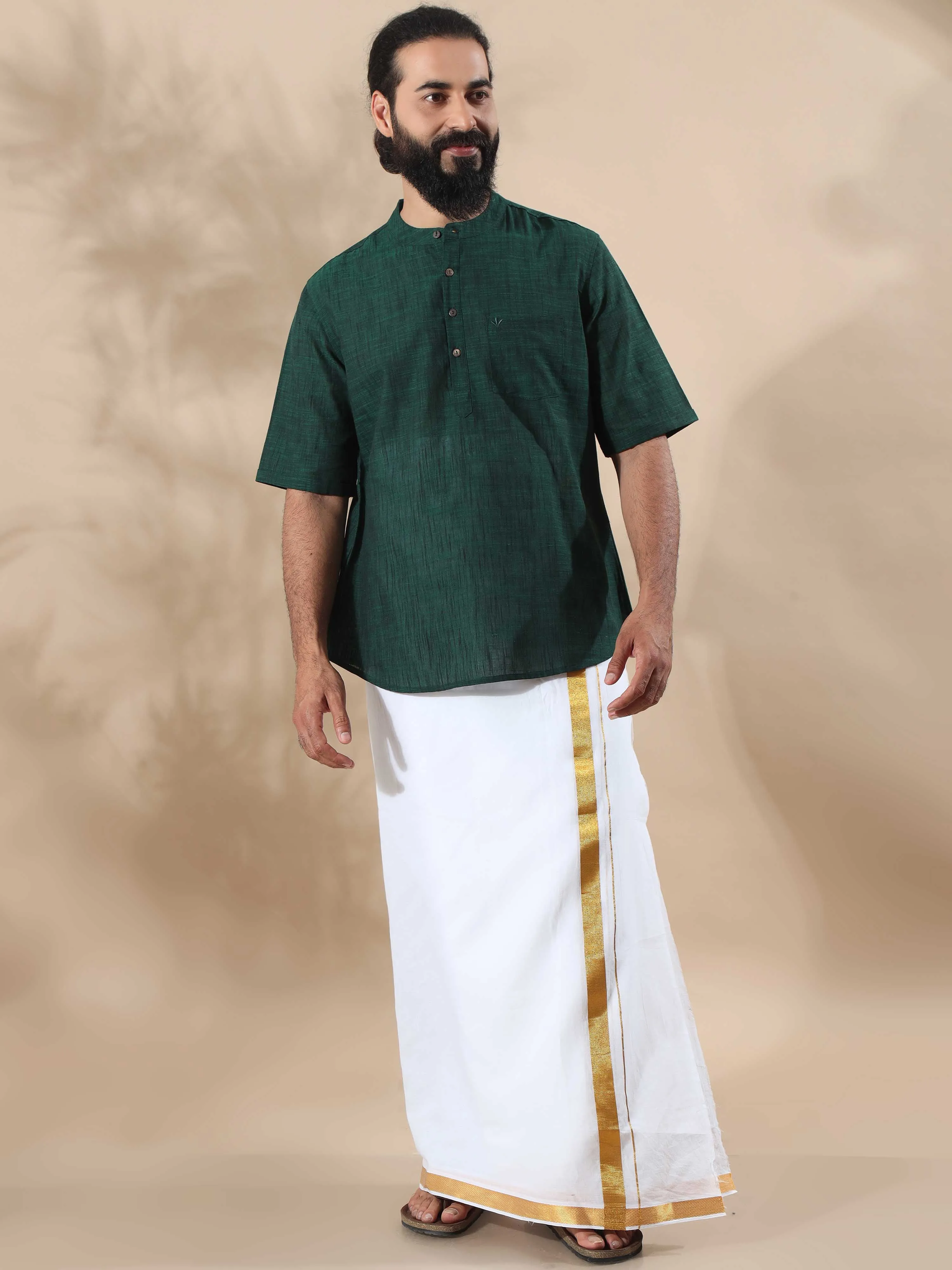 Fern Green Self Textured Short Kurta