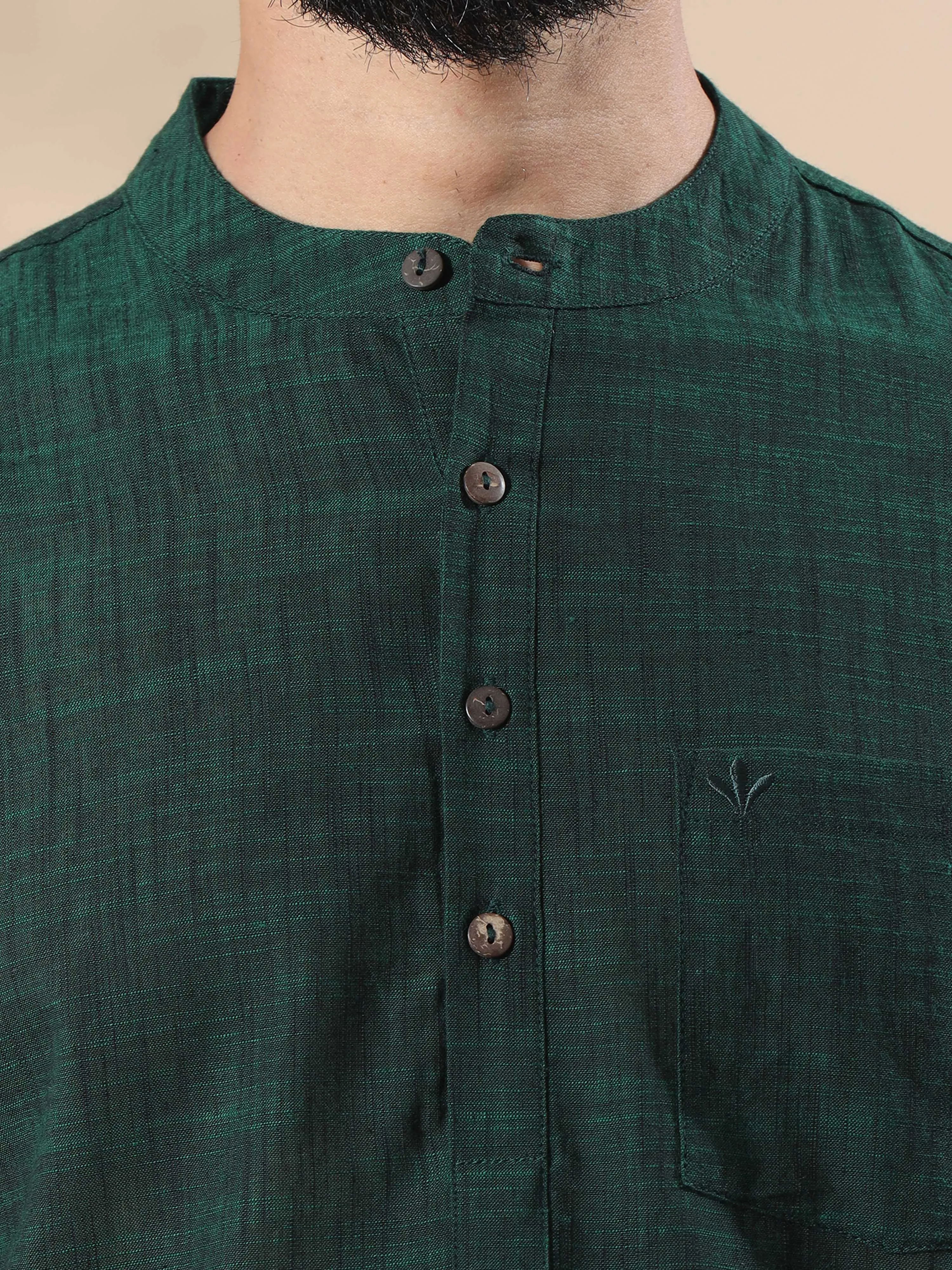 Fern Green Self Textured Short Kurta