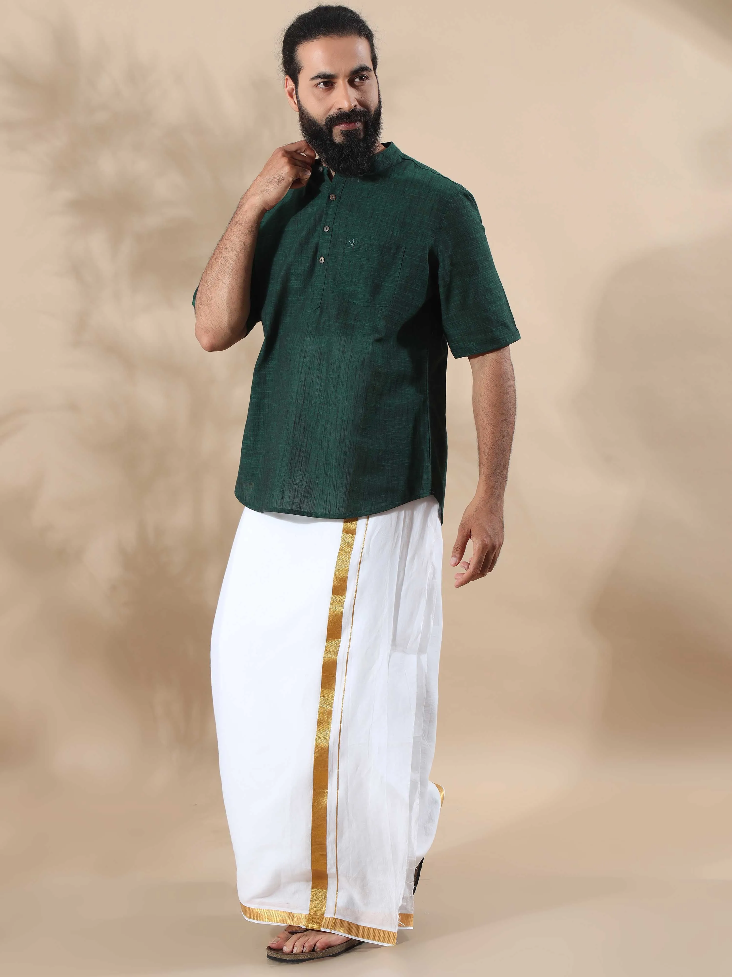 Fern Green Self Textured Short Kurta