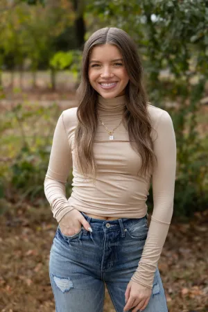 Fitted Turtleneck Layering Top - Taupe