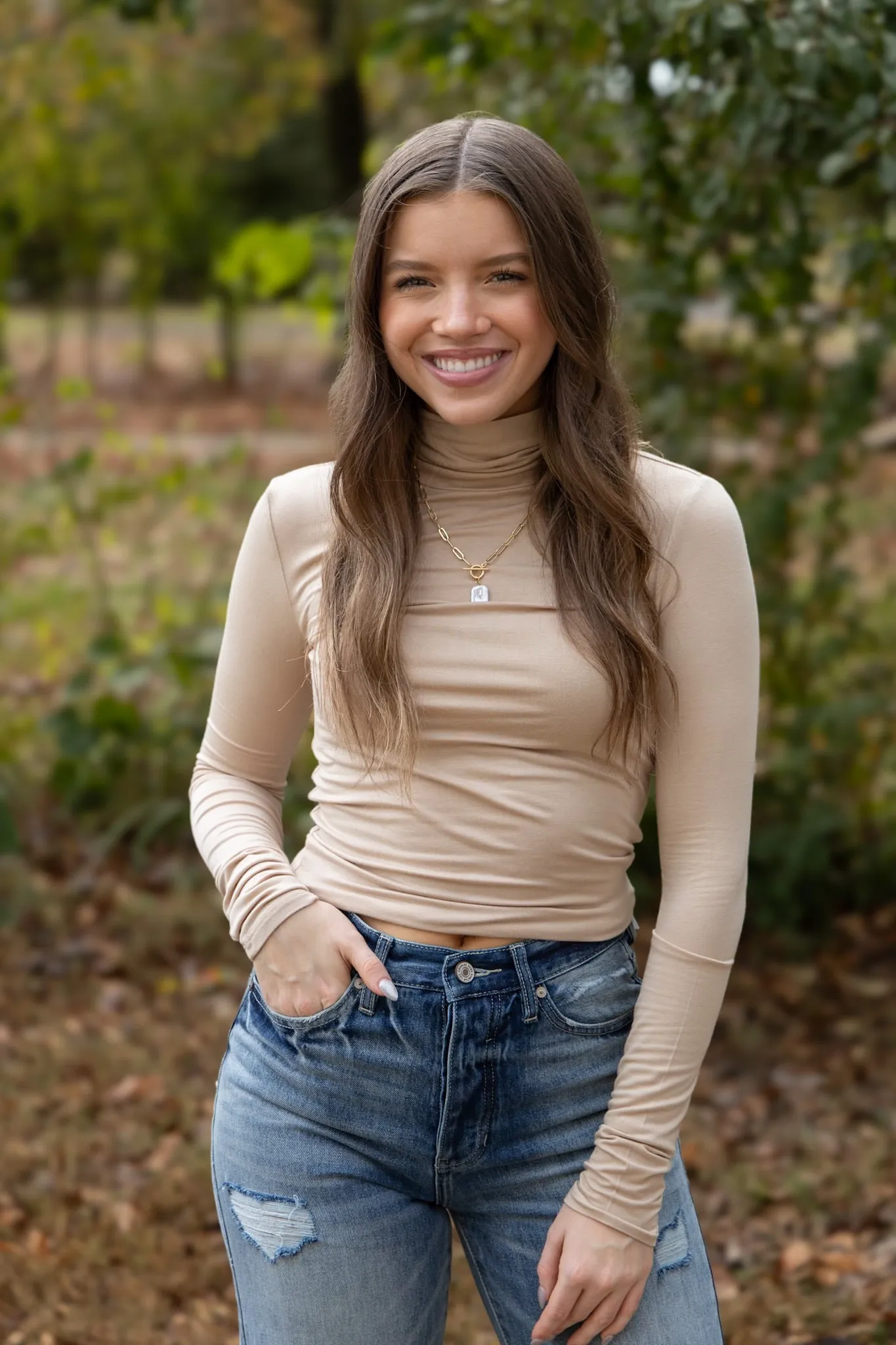 Fitted Turtleneck Layering Top - Taupe