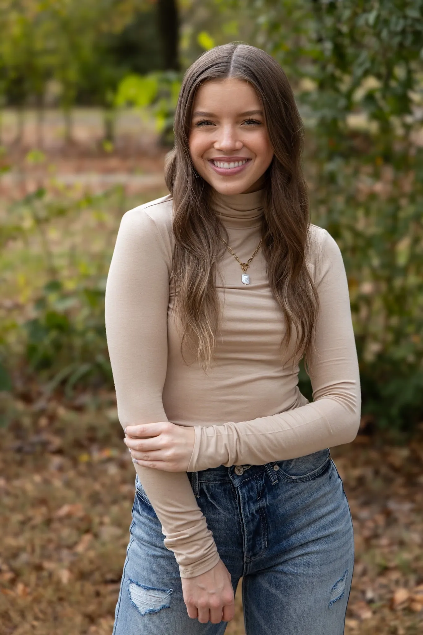 Fitted Turtleneck Layering Top - Taupe