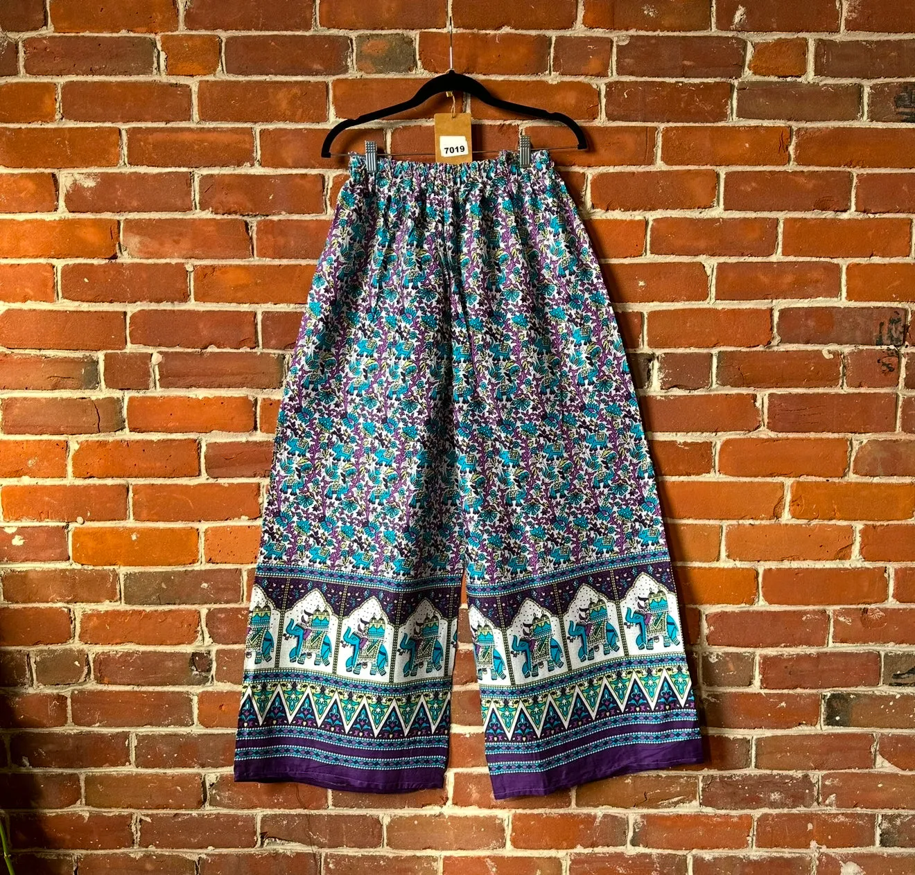 Flowy Block Print Elephant Lounge Pants - Purple   Turquoise