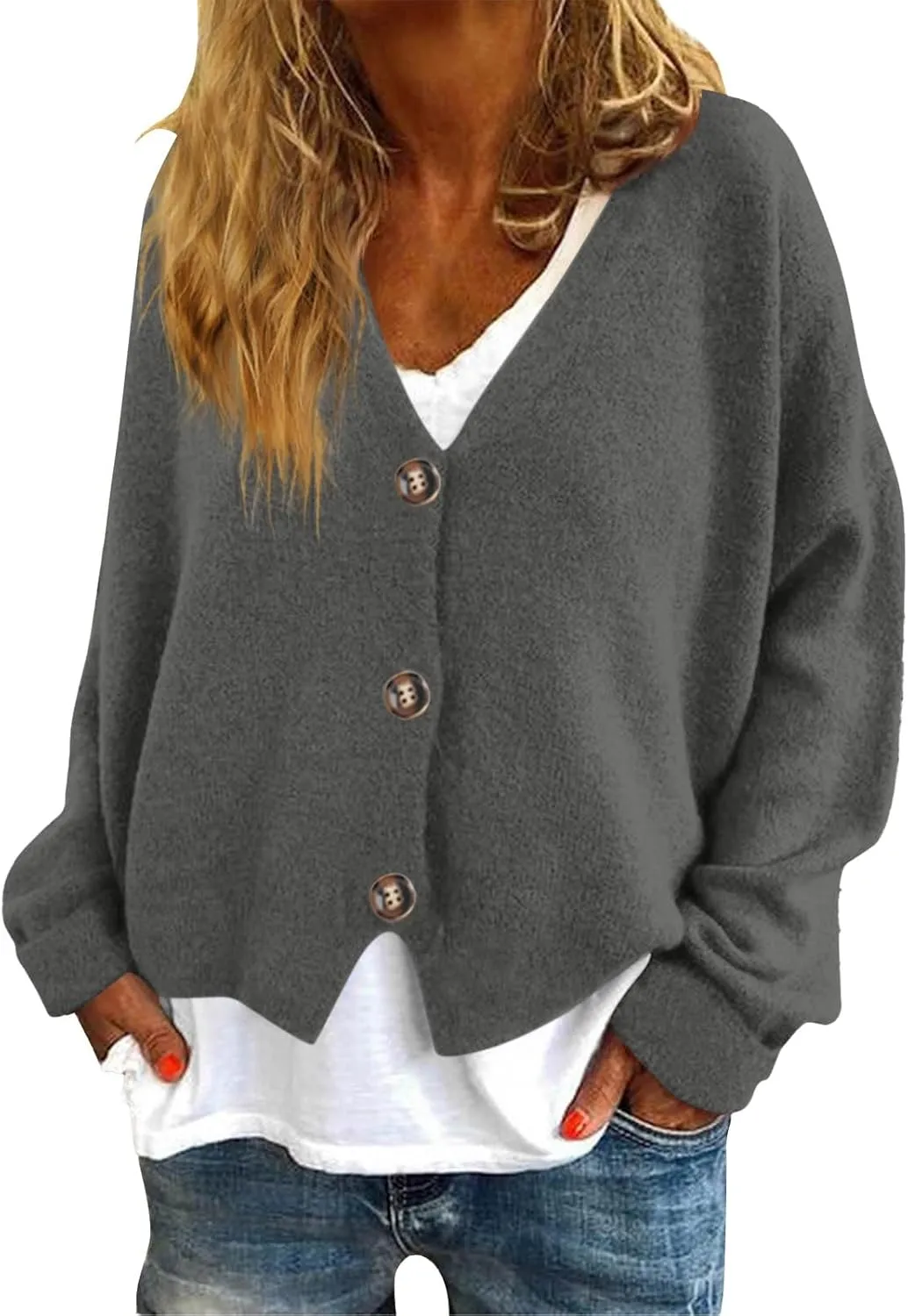 Fuzzy Fleece Cardigan for Women,2024 Fashion Cardigan Oversized Button Down Long Sleeve V Neck Jackets Coat