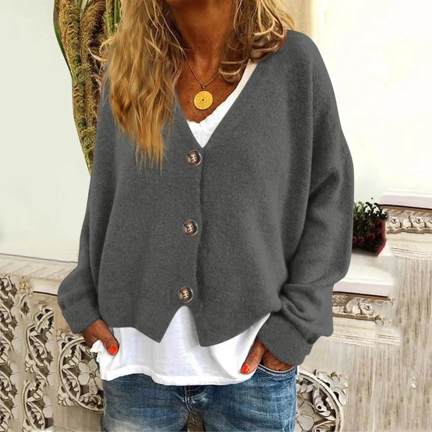 Fuzzy Fleece Cardigan for Women,2024 Fashion Cardigan Oversized Button Down Long Sleeve V Neck Jackets Coat