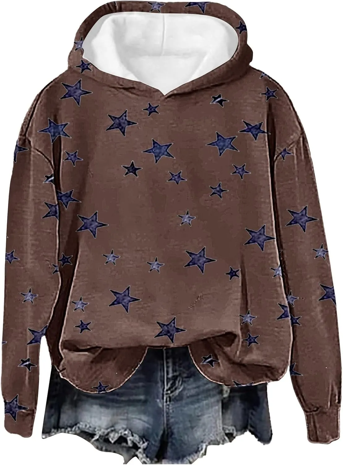GIERIDUC Womens Oversized Hoodies Stars Printed Graphic Fleece Sweatshirts Long Sleeve Hooded Sweaters Pullover Fall Outfits