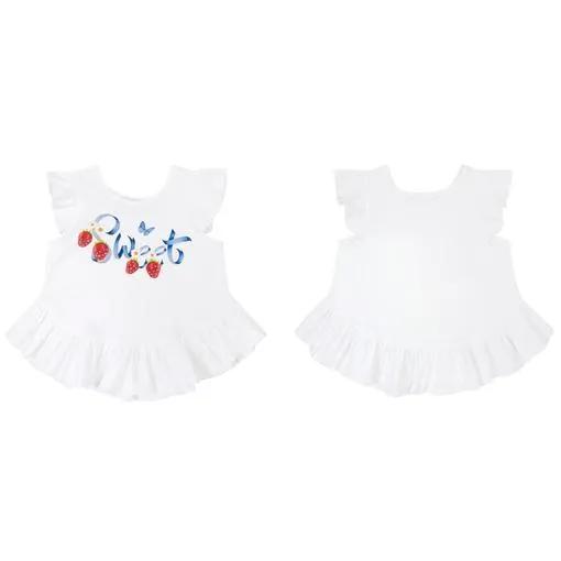 Girls White Strawberry Top