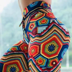 High Waist Crochet Knit Print Push Up Leggings