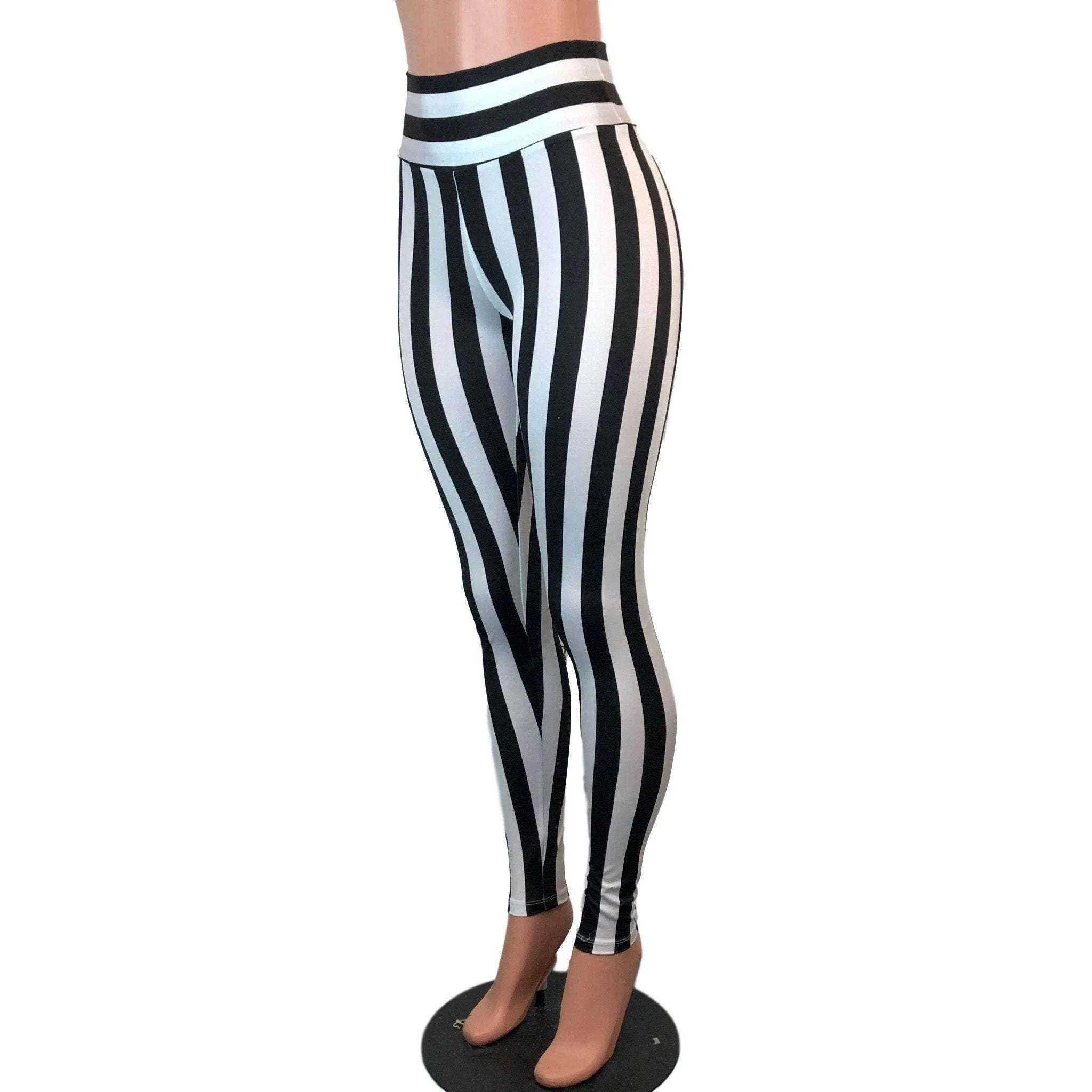 High Waisted Leggings - Black & White Stripe