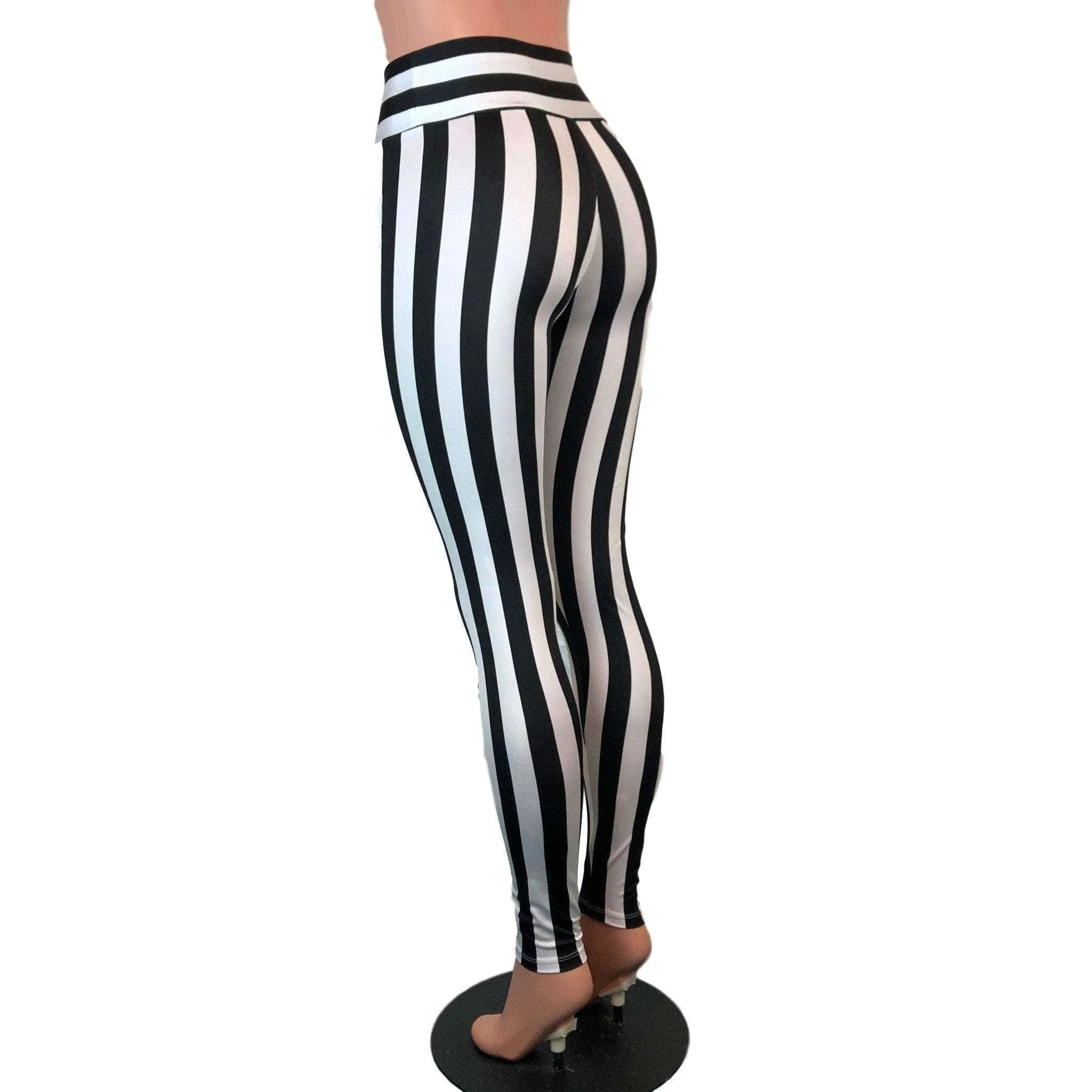 High Waisted Leggings - Black & White Stripe