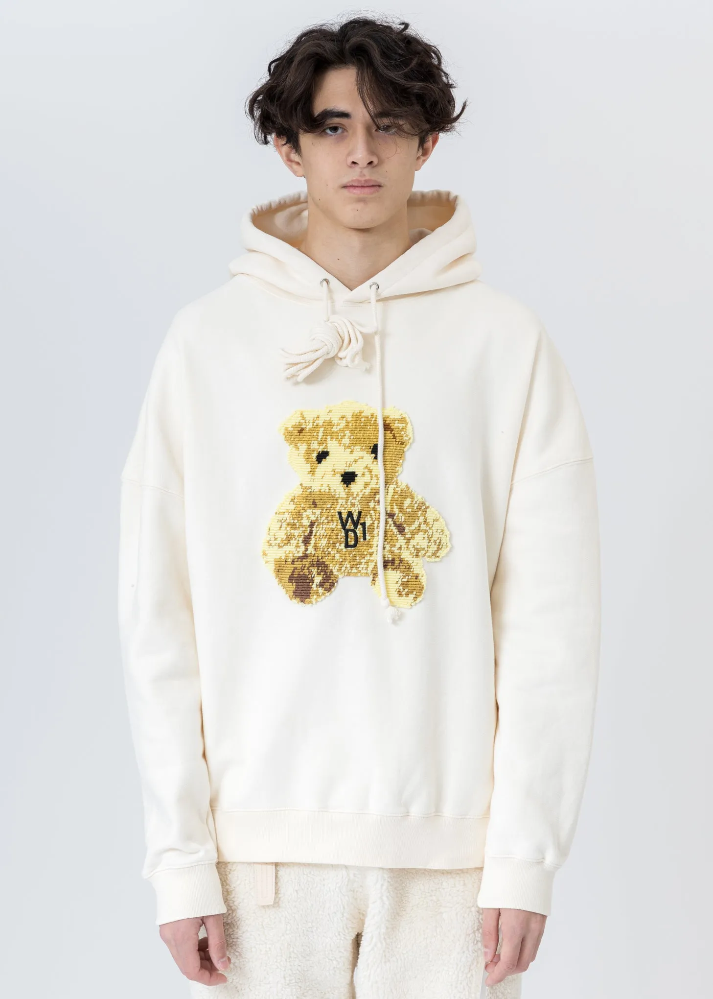Ivory Embroidered Teddy Hoodie