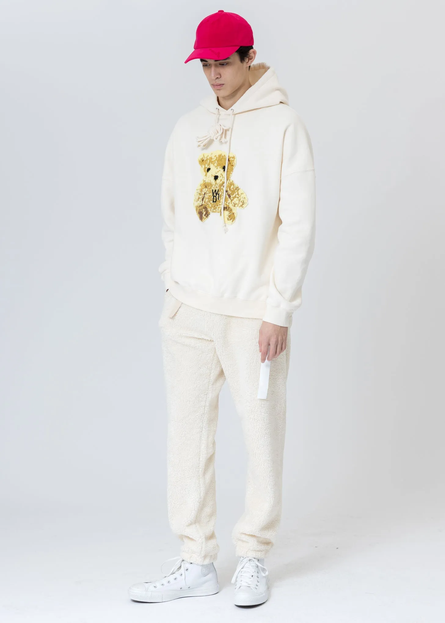 Ivory Embroidered Teddy Hoodie