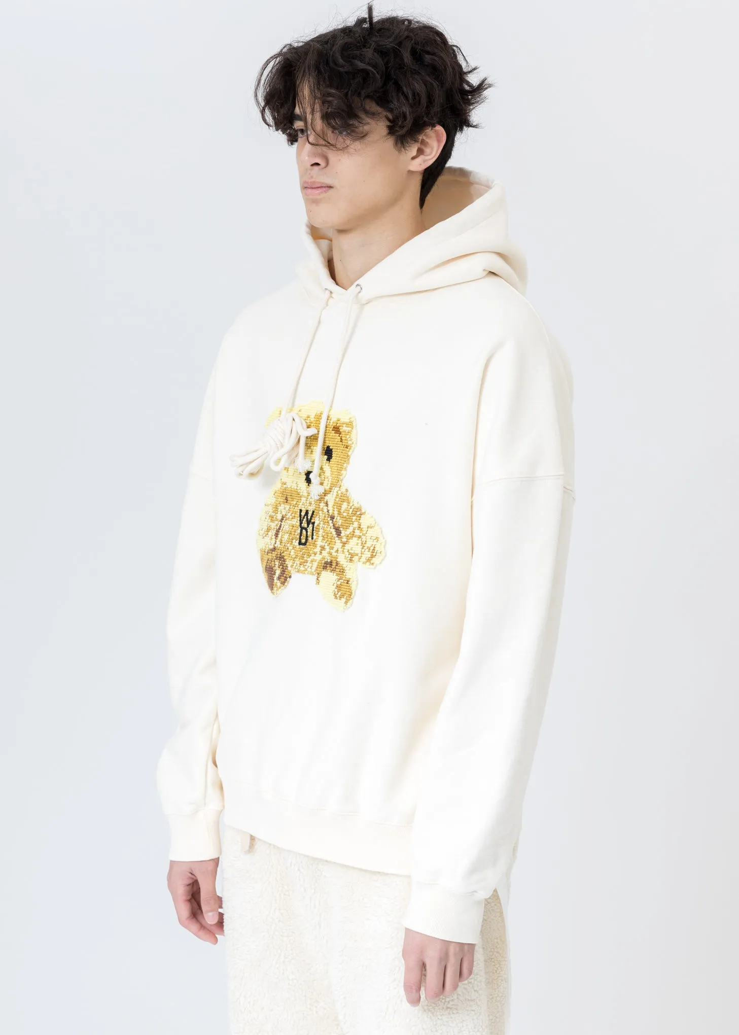 Ivory Embroidered Teddy Hoodie