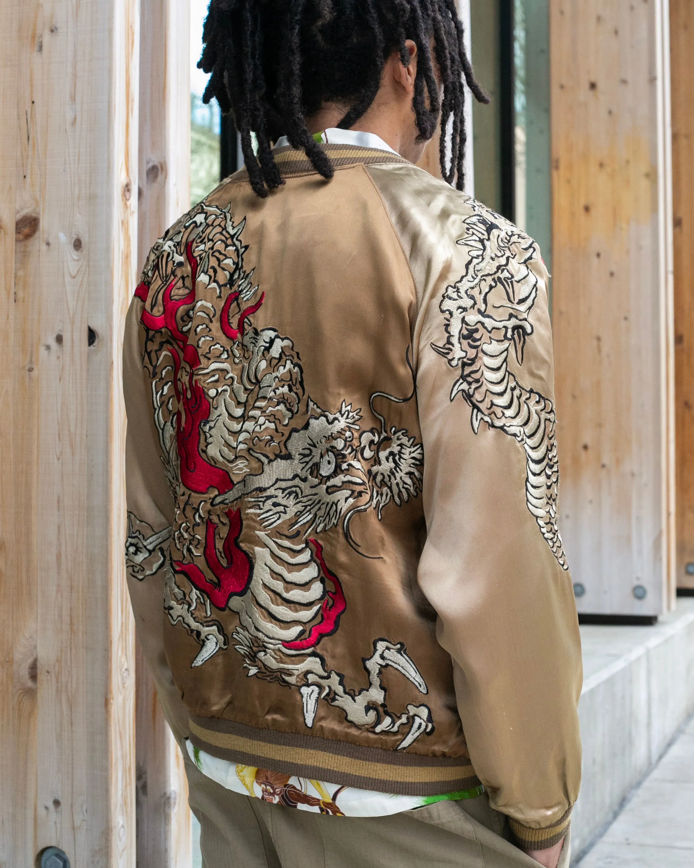 Japanese Repro Souvenir Jacket, Reversible, Brown with Dragon - L