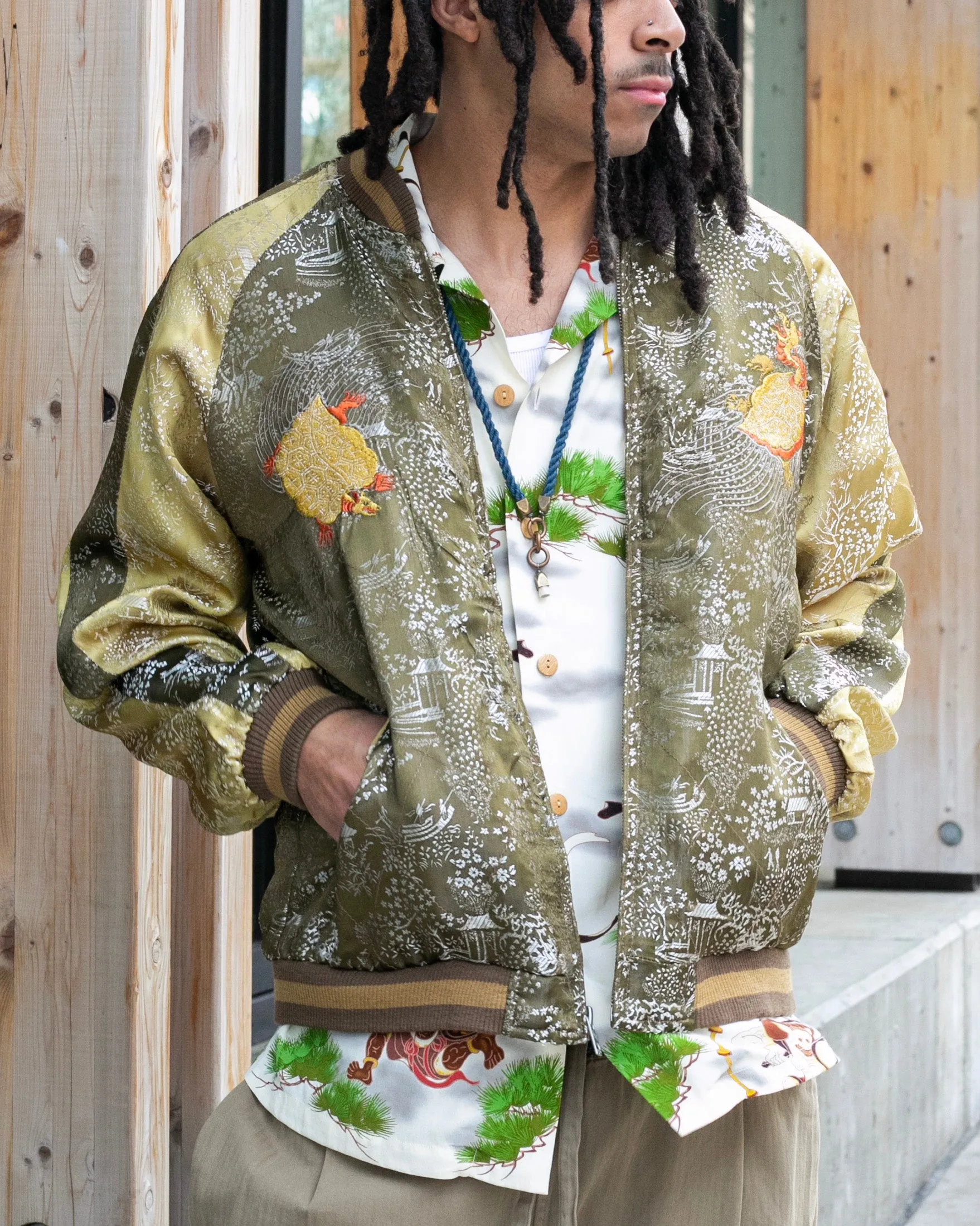 Japanese Repro Souvenir Jacket, Reversible, Brown with Dragon - L