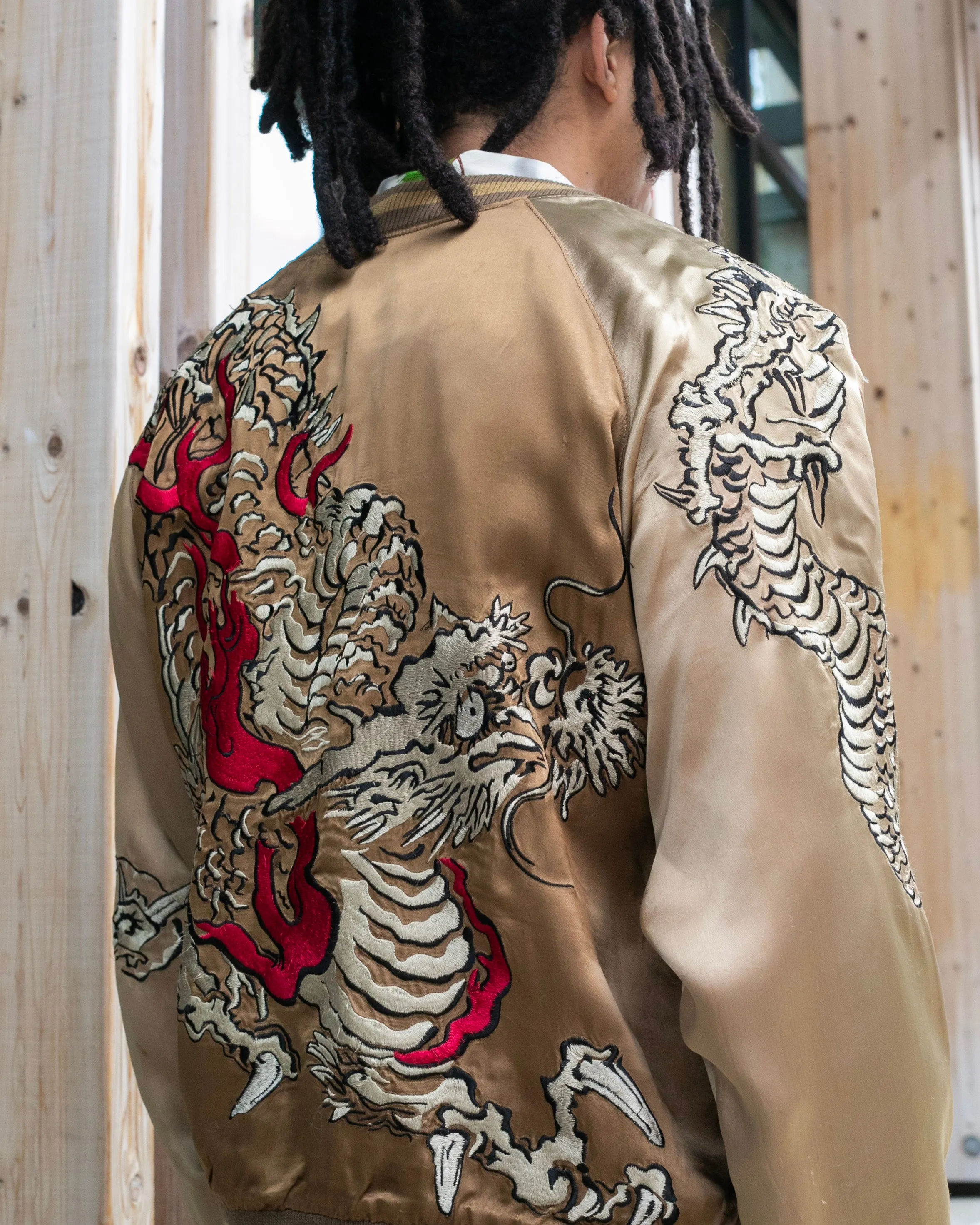 Japanese Repro Souvenir Jacket, Reversible, Brown with Dragon - L