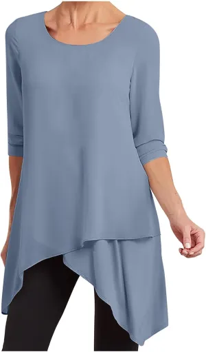 jovati Women's Casual Round Neck T-shirt Fashion Versatile Solid Long Sleeved Pullover Tops Loose Comfy Elegant Blouse