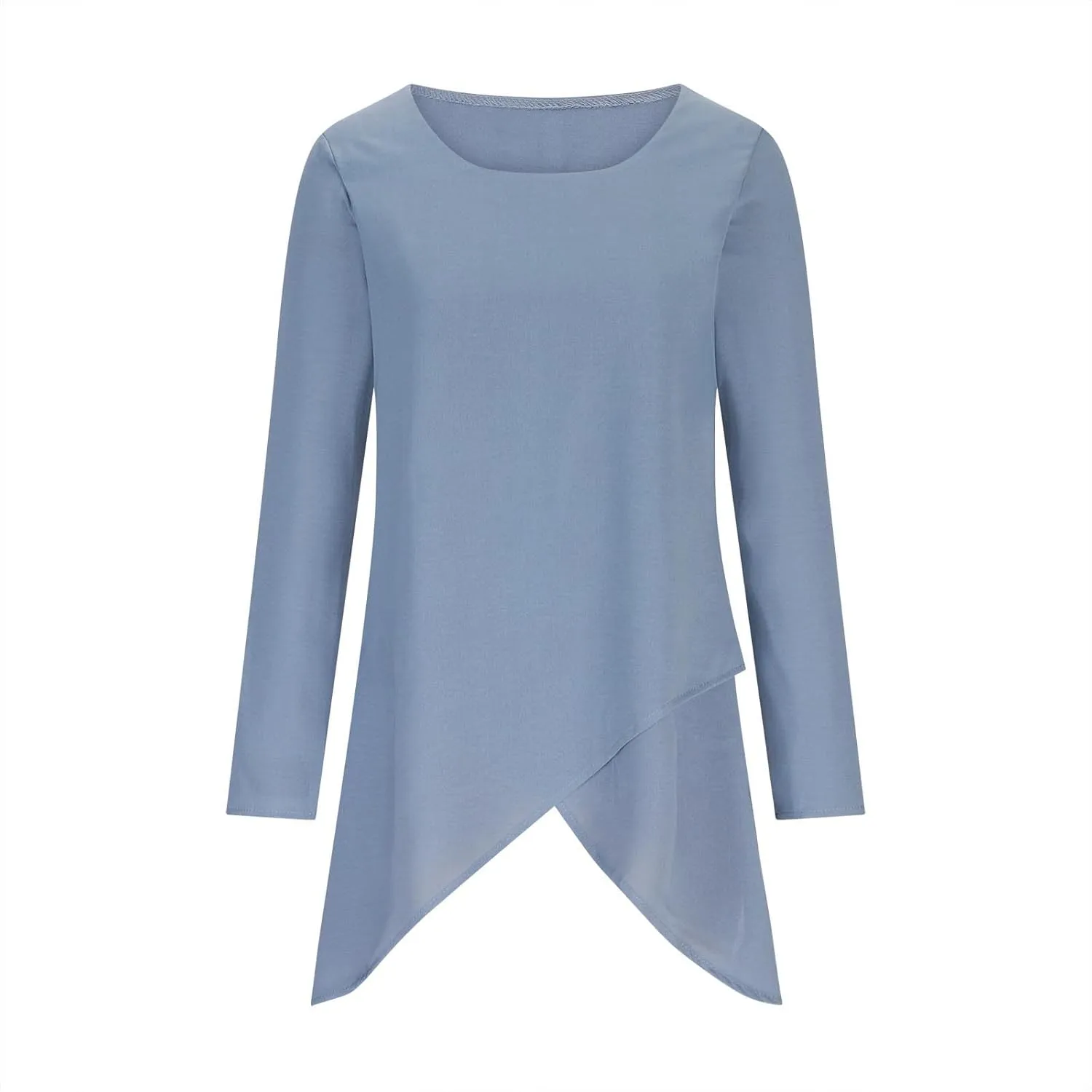 jovati Women's Casual Round Neck T-shirt Fashion Versatile Solid Long Sleeved Pullover Tops Loose Comfy Elegant Blouse