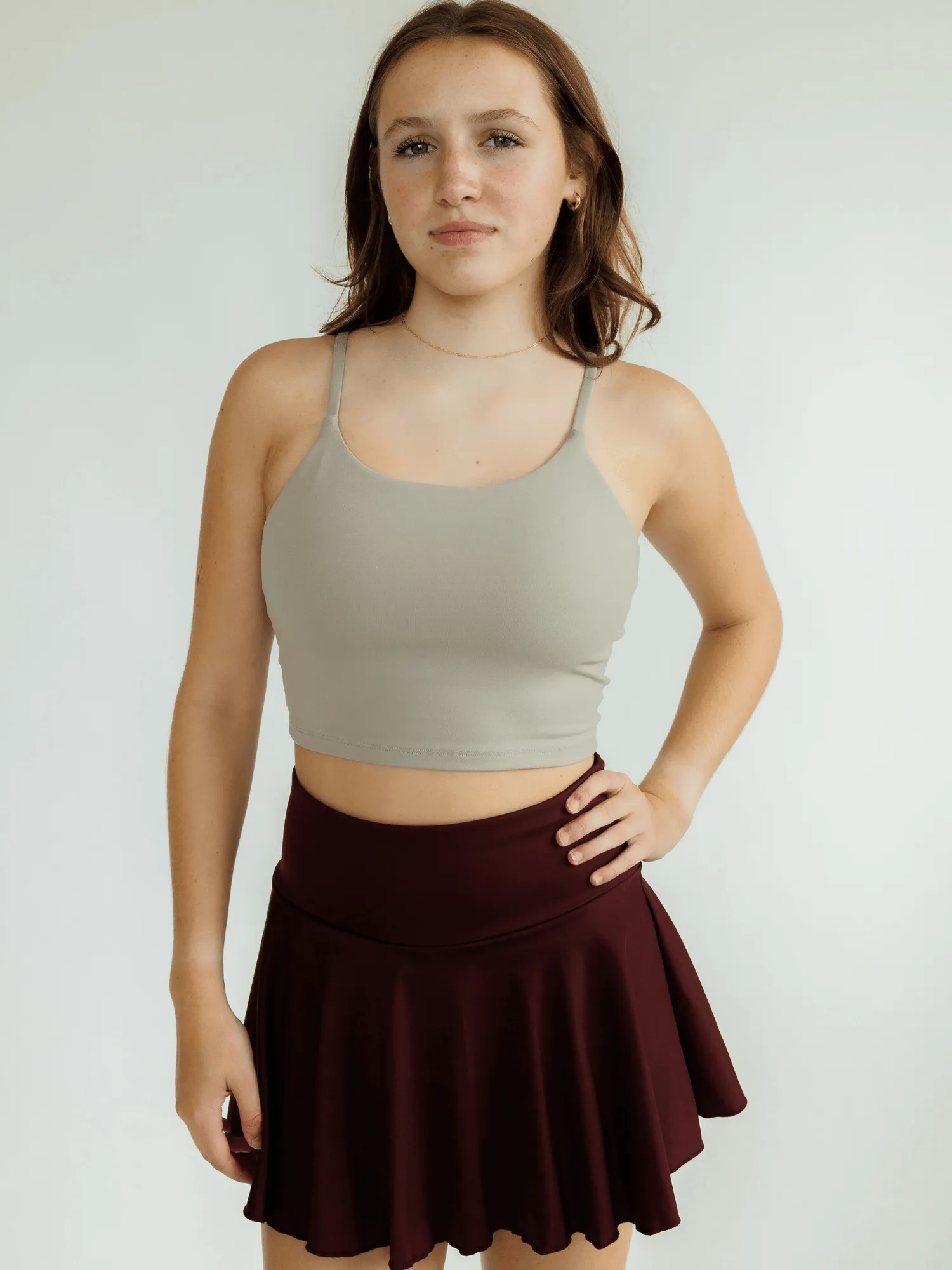 Khaki "Lilly" Soft Longline Sports Bra with Thin Straps
