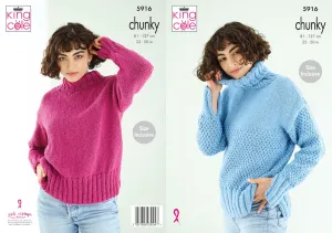 King Cole Chunky Knitting Pattern - Ladies Sweaters (5916)