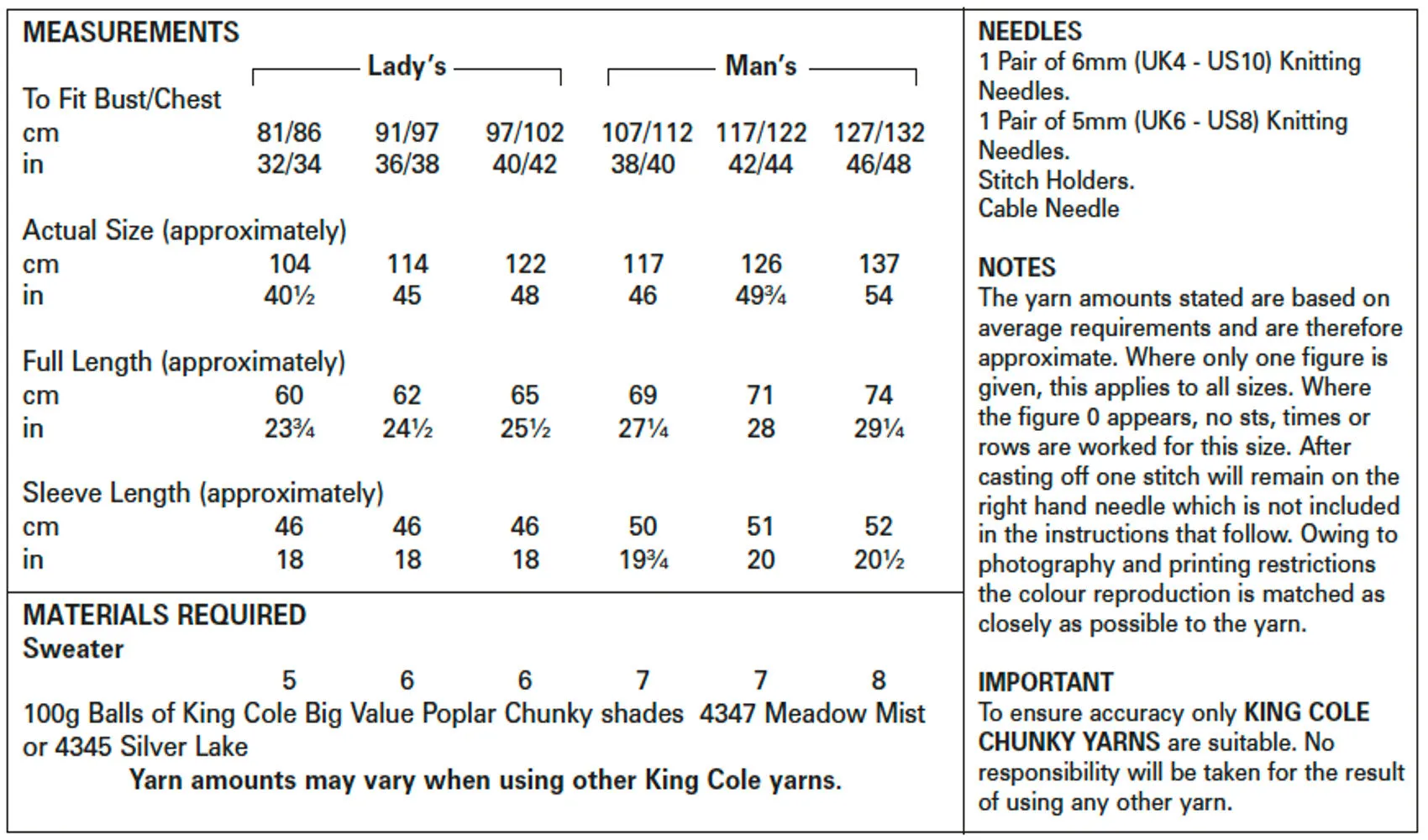 King Cole Chunky Knitting Pattern - Ladies/Mens Sweaters (5499)
