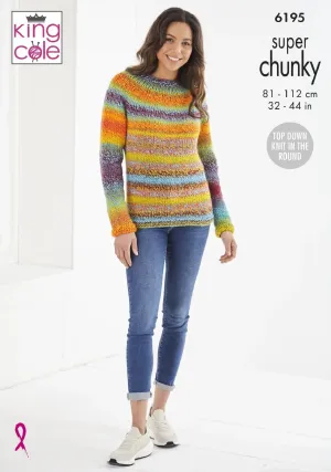 King Cole Super Chunky Knitting Pattern Ladies Sweaters 6195