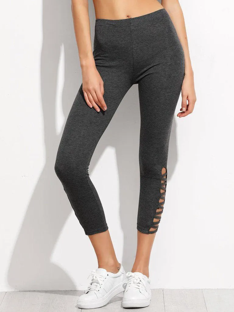 Lattice Hem Cropped Leggings