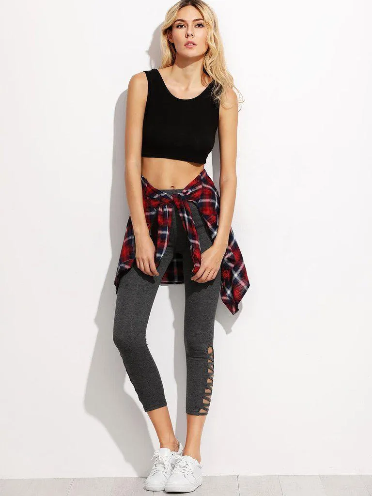 Lattice Hem Cropped Leggings
