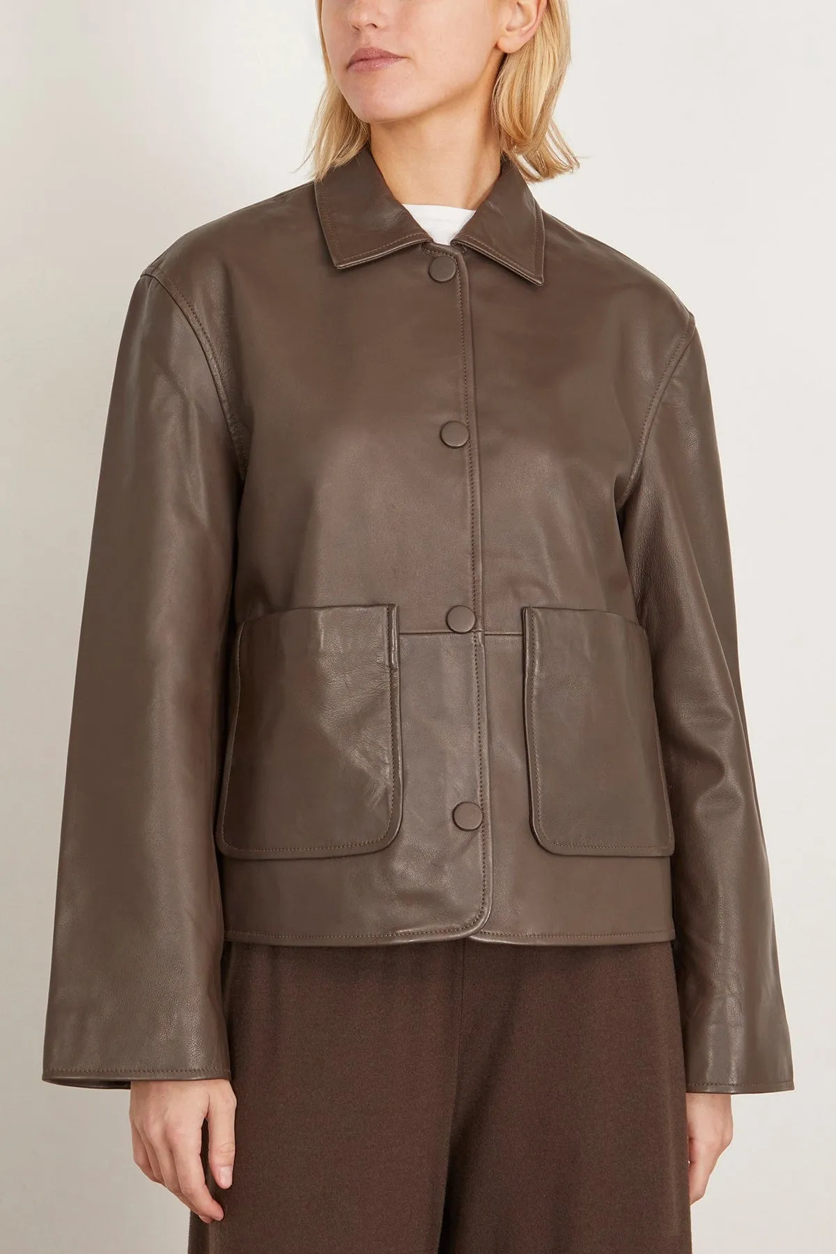 Leather Jacket With Patch Pockets in Earth
