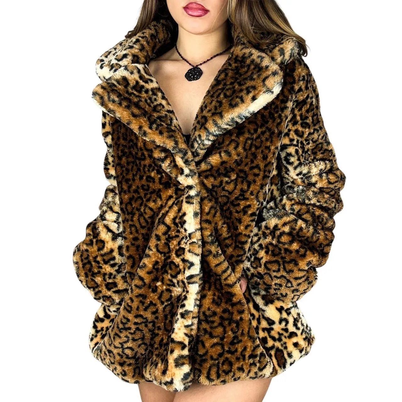 Leopard Print Faux Fur Coat (XL)