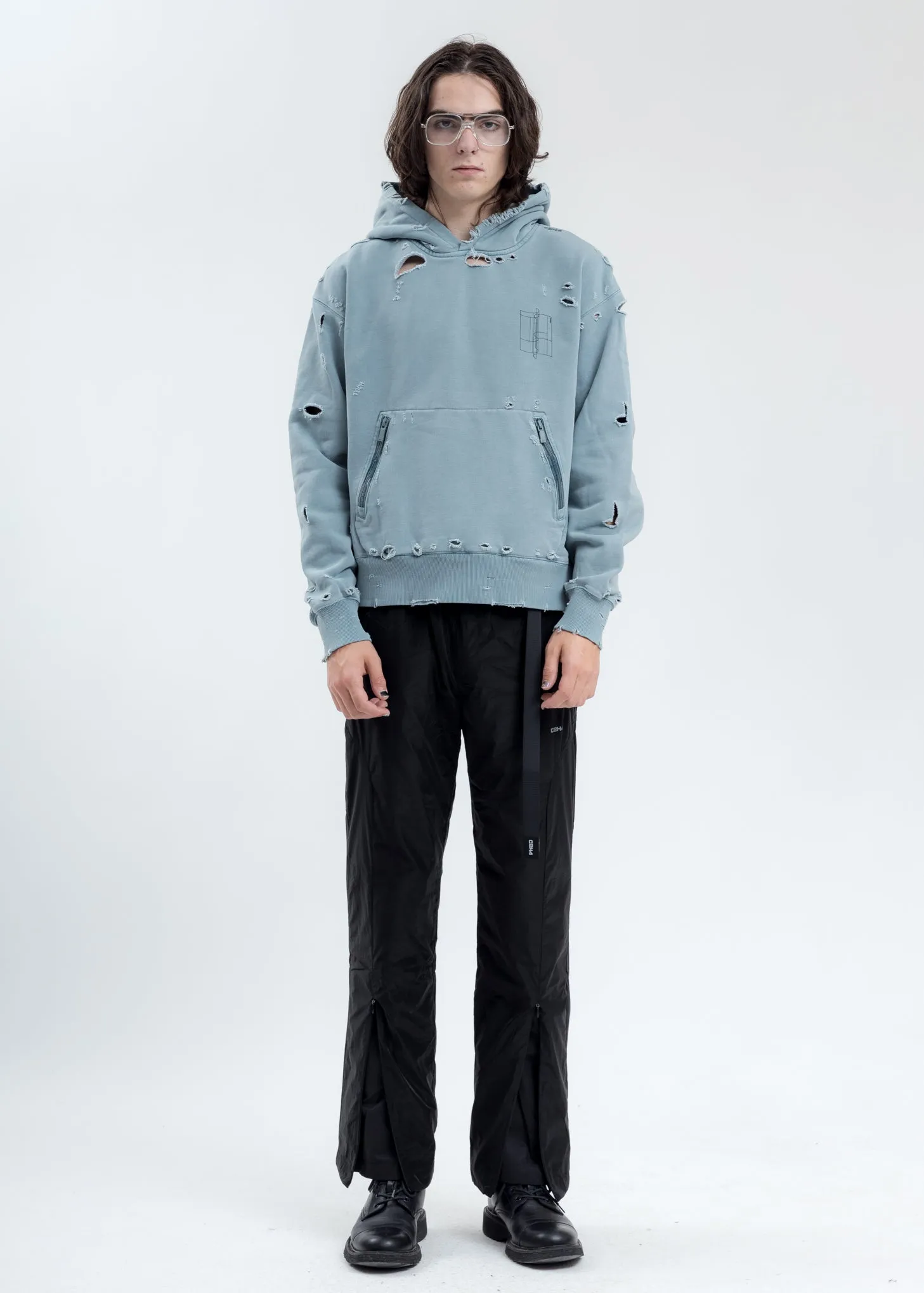 Light Grey Distressed Sculpture Print Hoodie