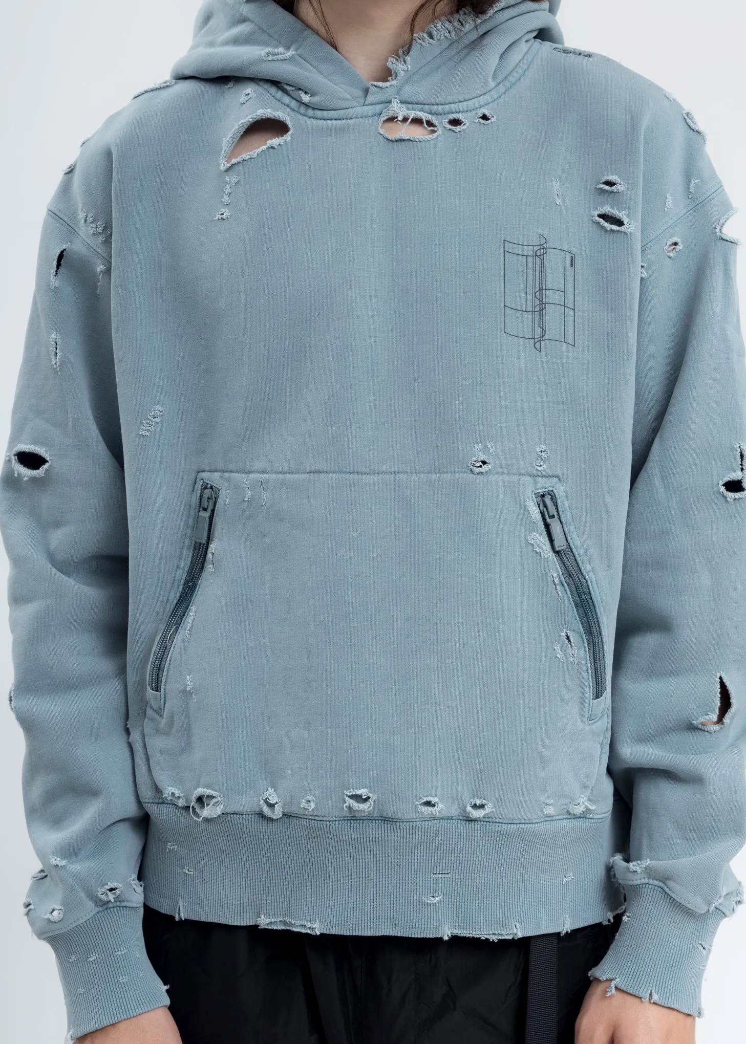 Light Grey Distressed Sculpture Print Hoodie