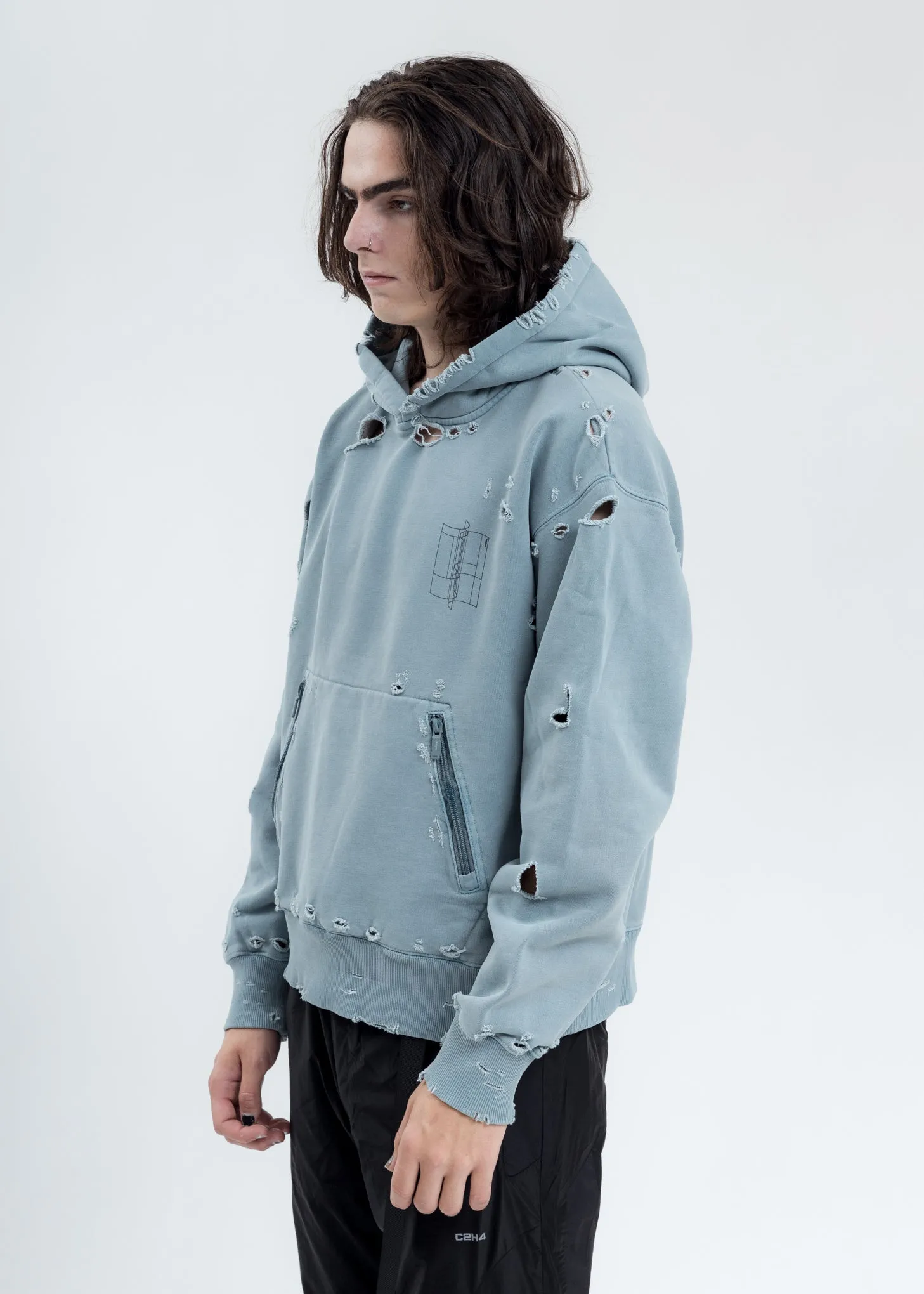 Light Grey Distressed Sculpture Print Hoodie
