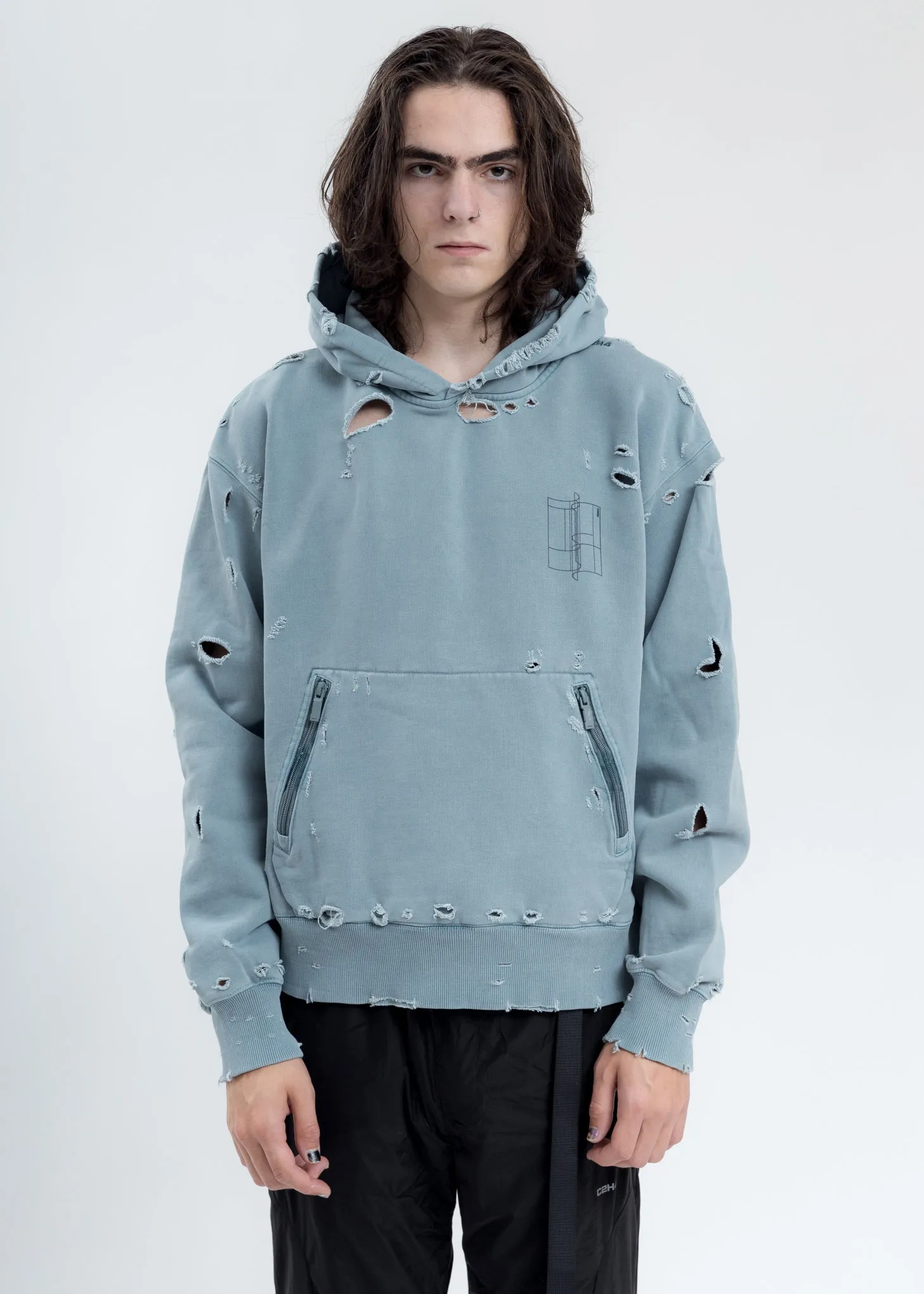 Light Grey Distressed Sculpture Print Hoodie