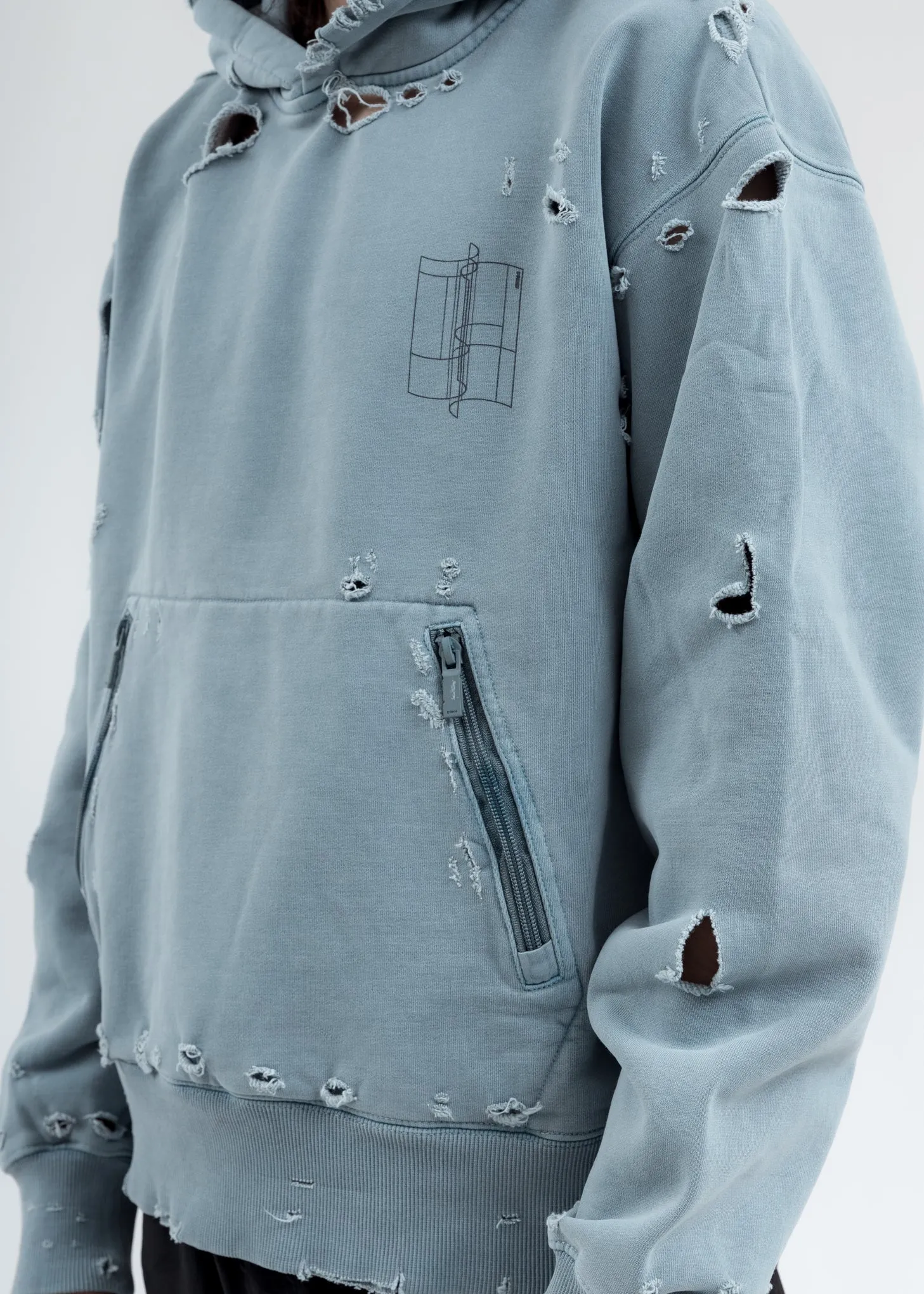Light Grey Distressed Sculpture Print Hoodie
