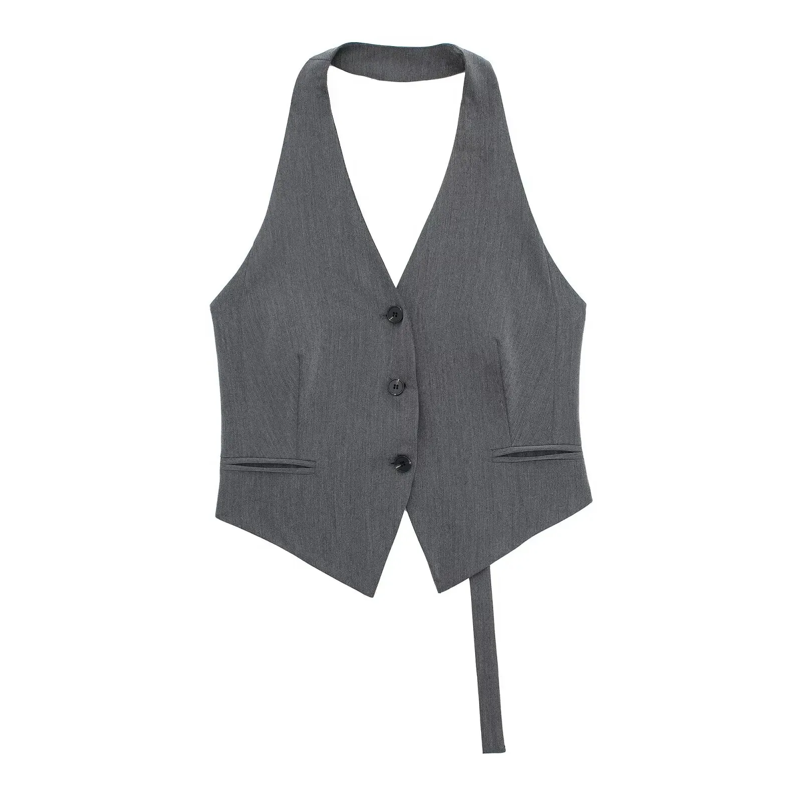 LVSANW Willshela Women Fashion Black Backless Lace Up Waistcoats Vintage Halter Neck Sleeveless Jackets Female Chic Lady Tank Tops
