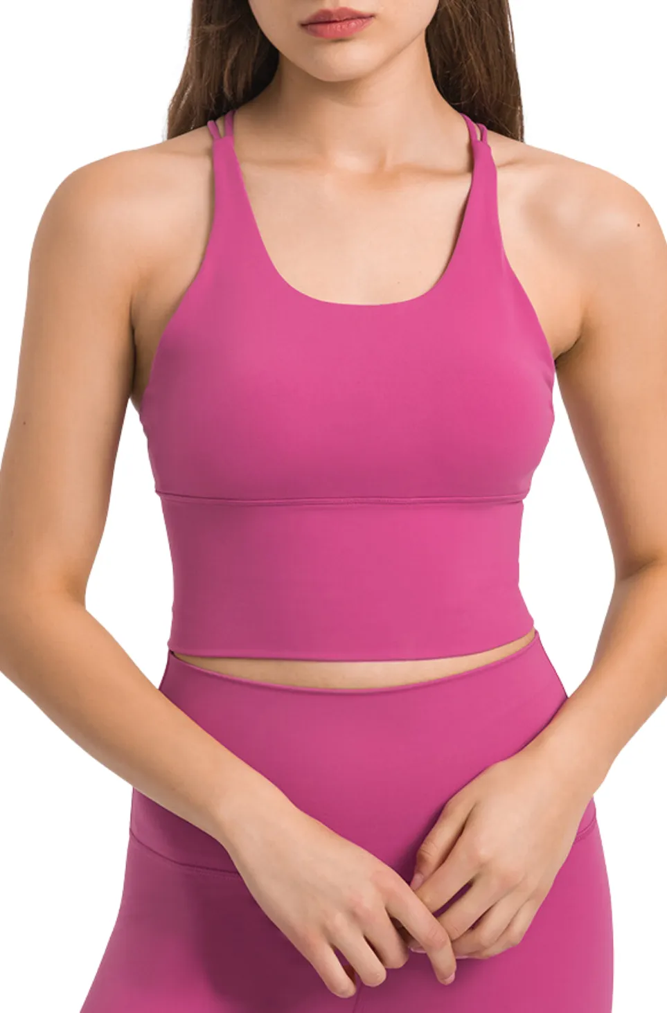 Lychee Pink "Elizabeth" Open Back Longline Sports Bra