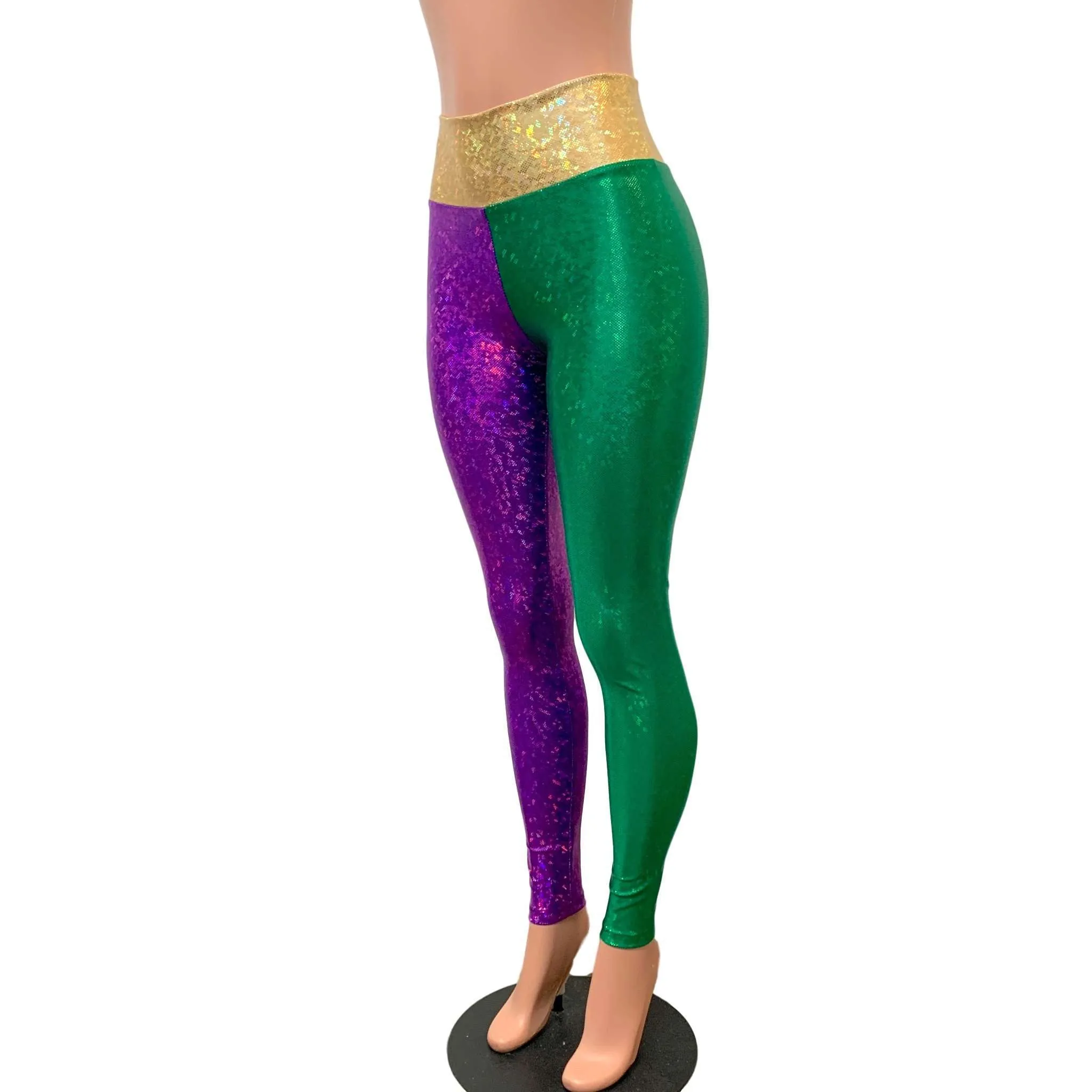 Mardi Gras Leggings - Holographic Color Block Pants