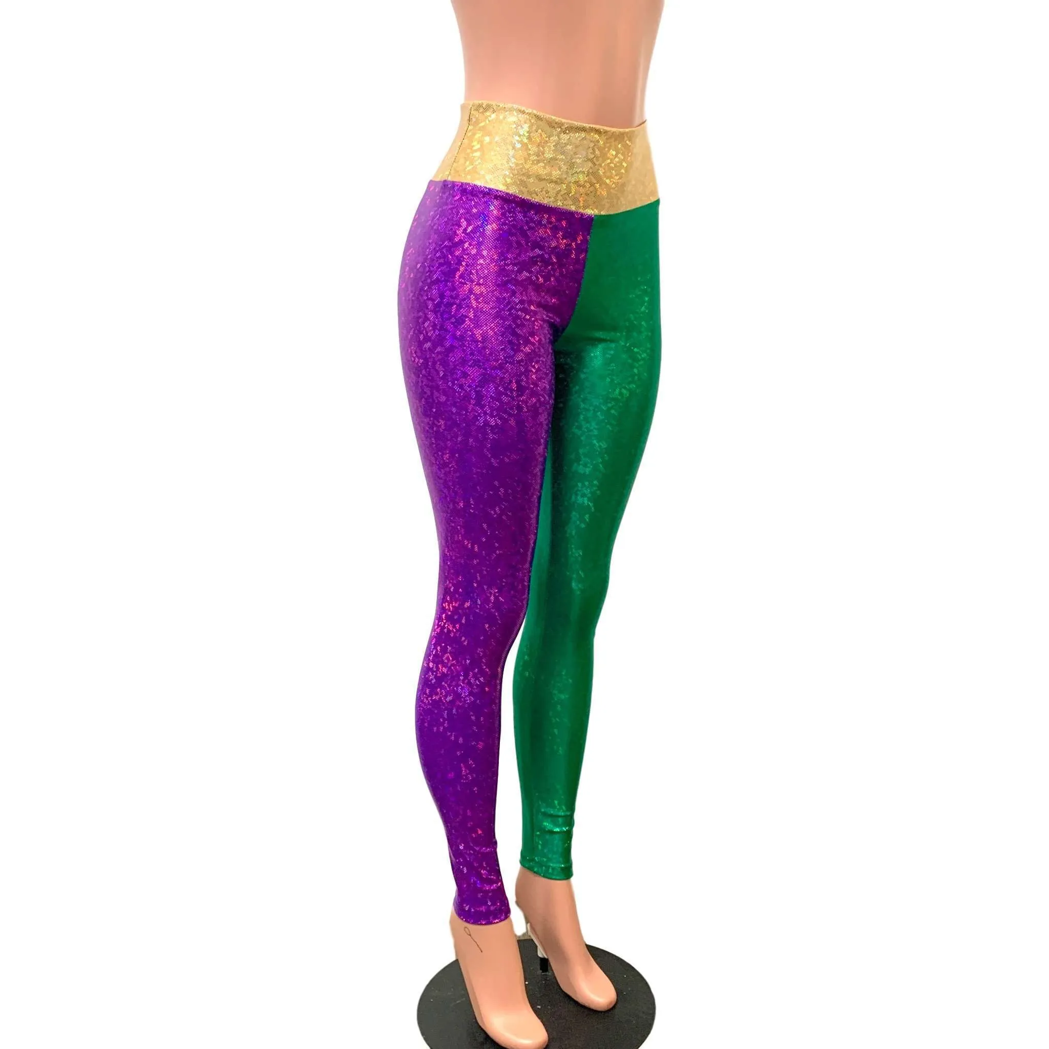 Mardi Gras Leggings - Holographic Color Block Pants