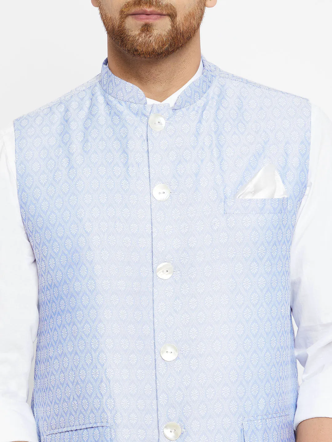 Men's Light Blue Silk Blend Nehru Jackets - Vastramay