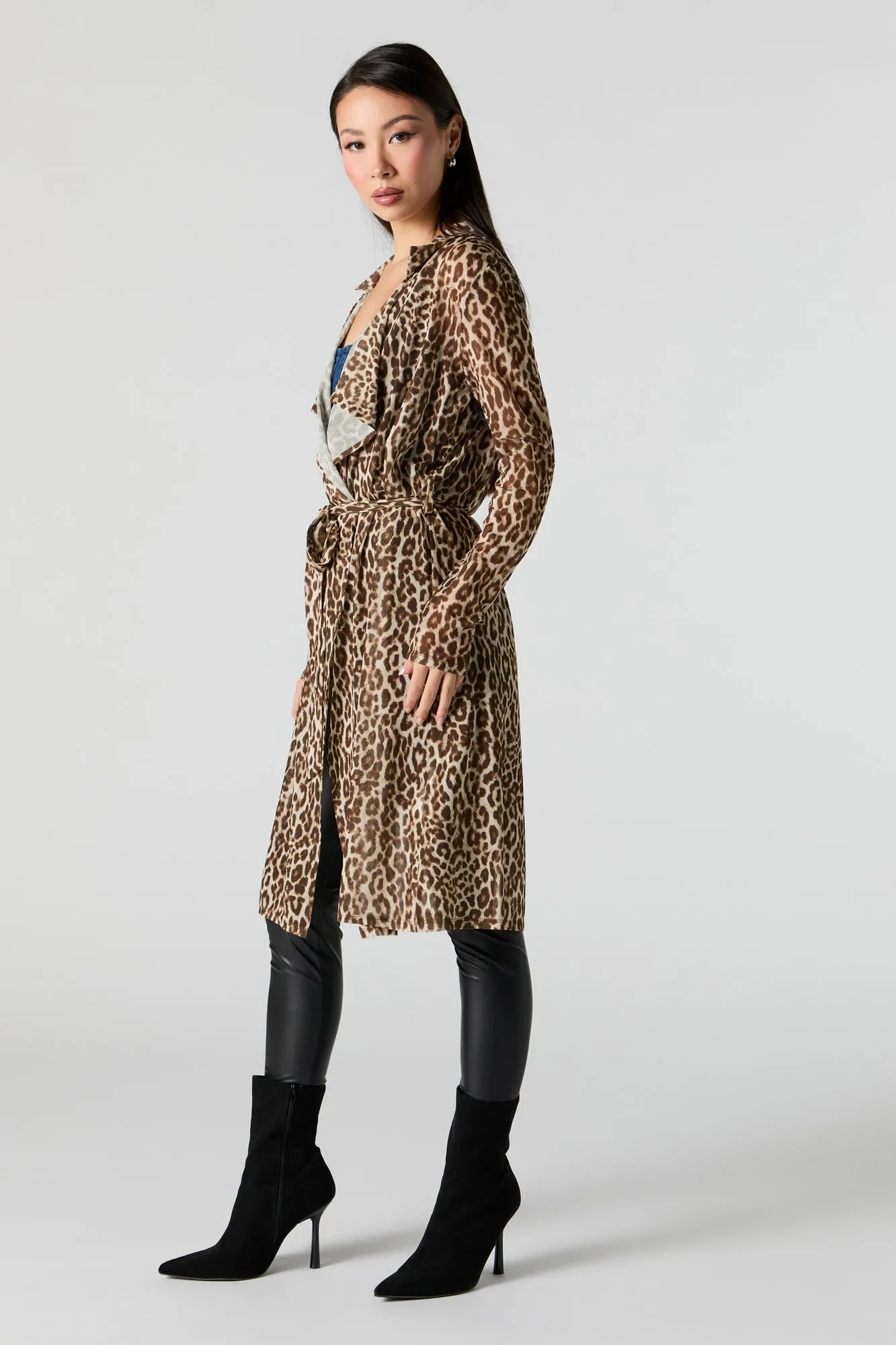 Mesh Ruffled Tie Front Cardigan