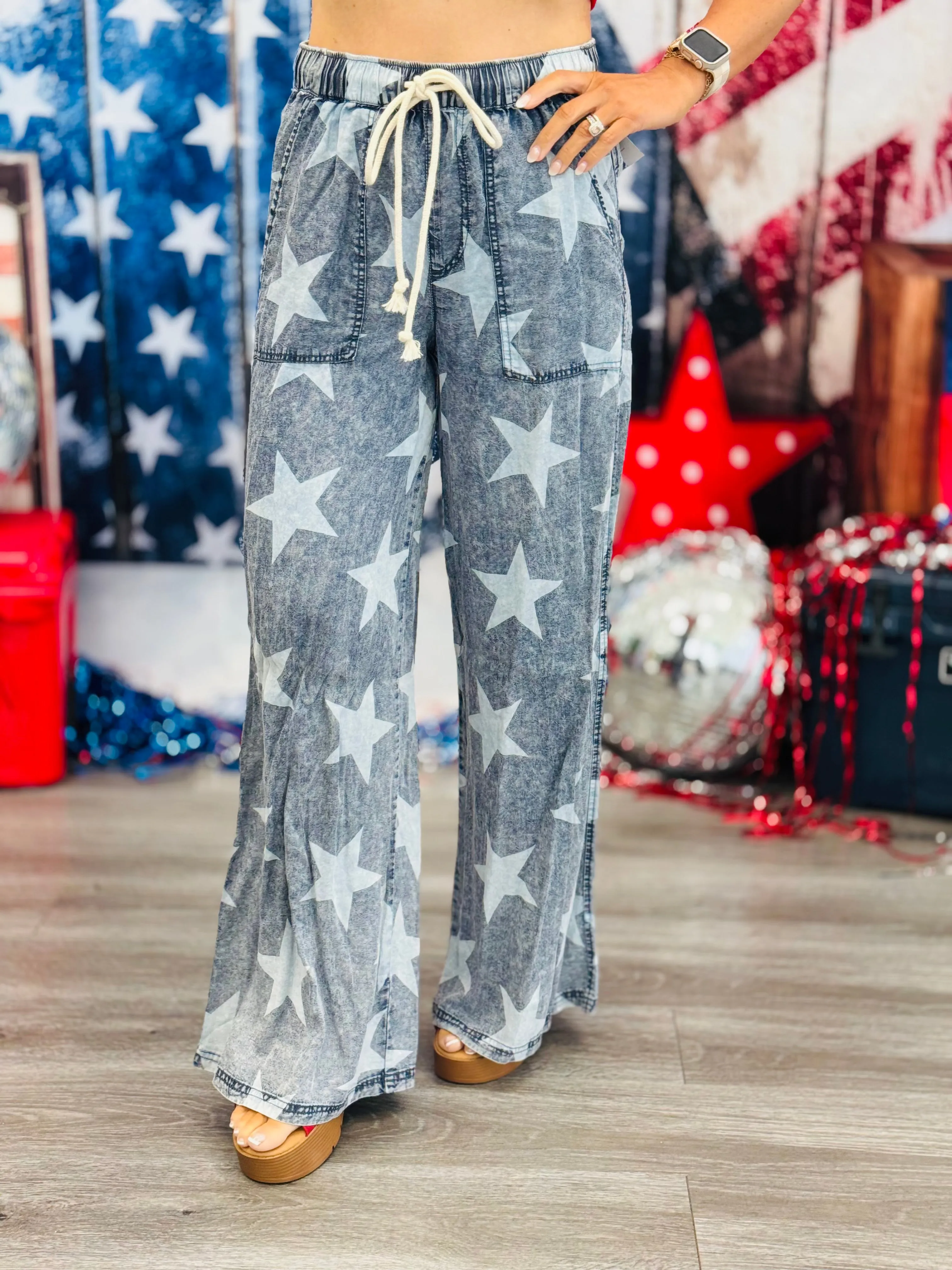 Mineral Washed Star Print Denim Pants (Reg)