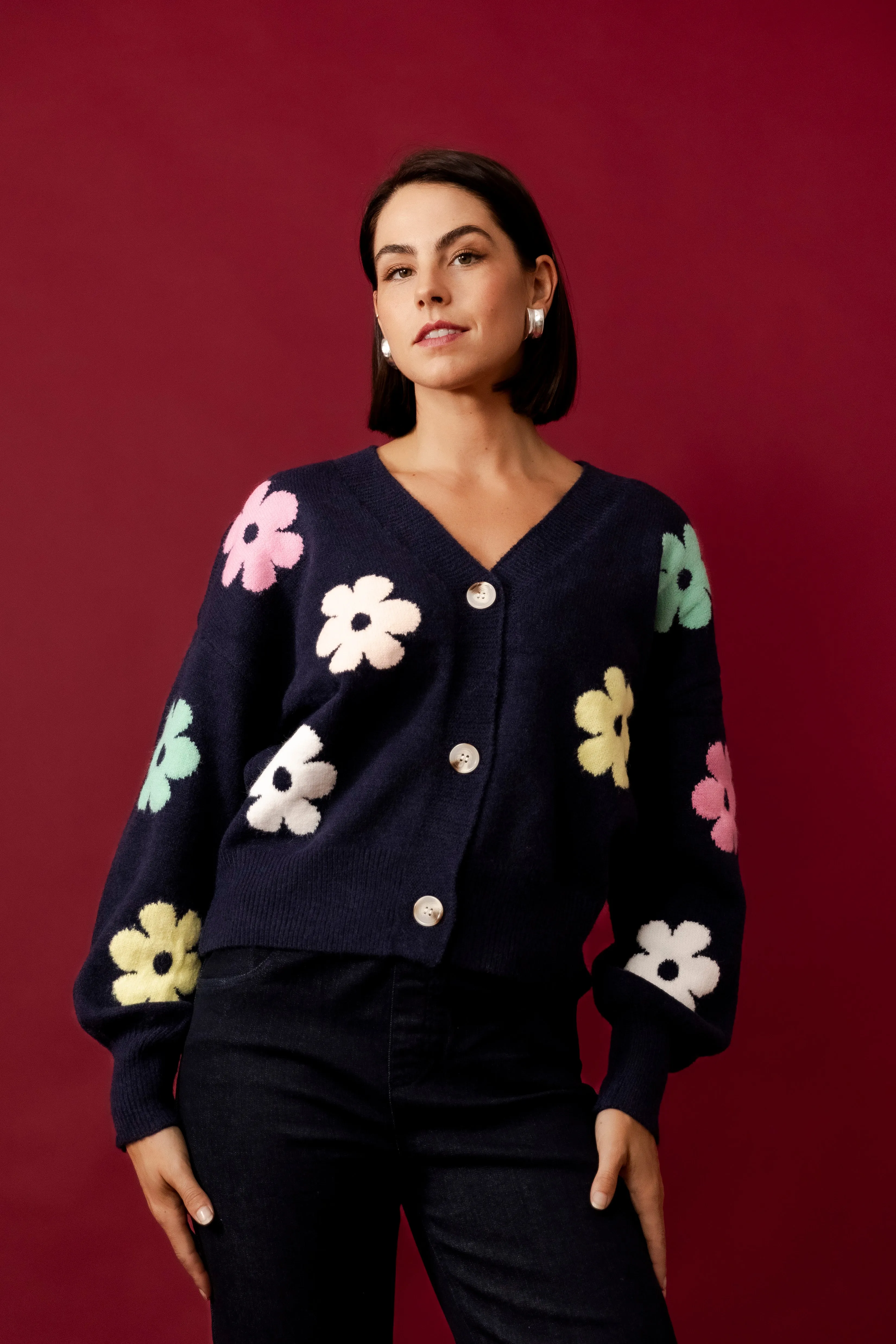 MIRELLA Black Floral Cardigan